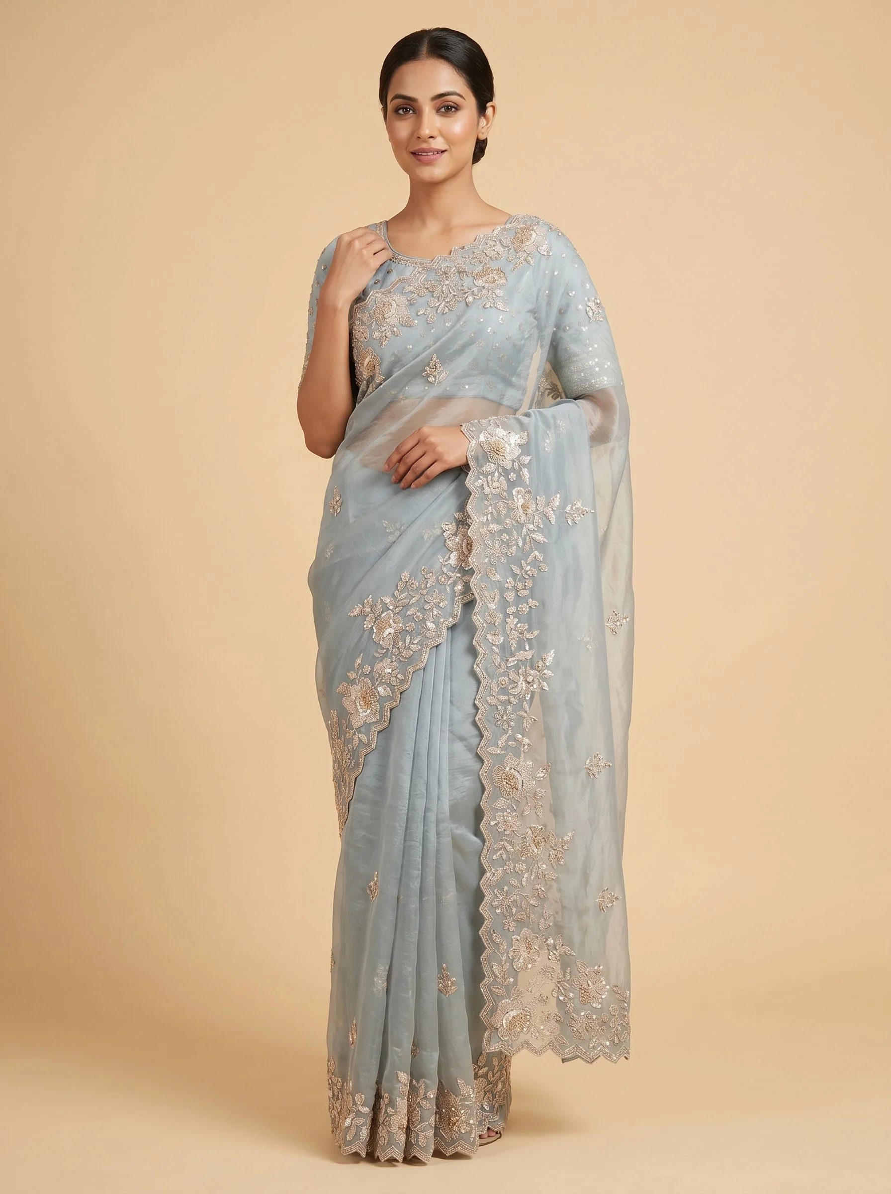 Blue Serene Craft Embroidered Saree