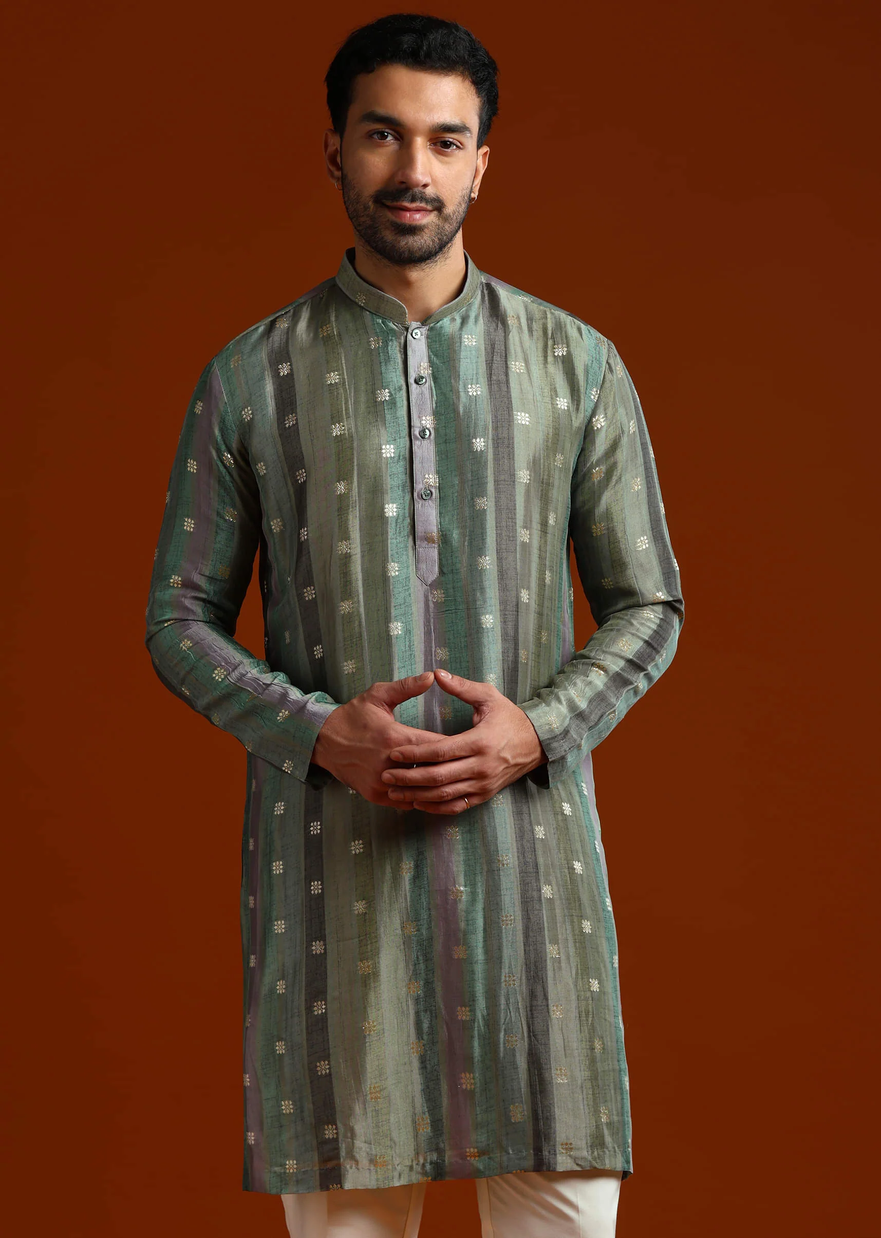Blue Silk Kurta Set For Men With Zari Work - Image 5