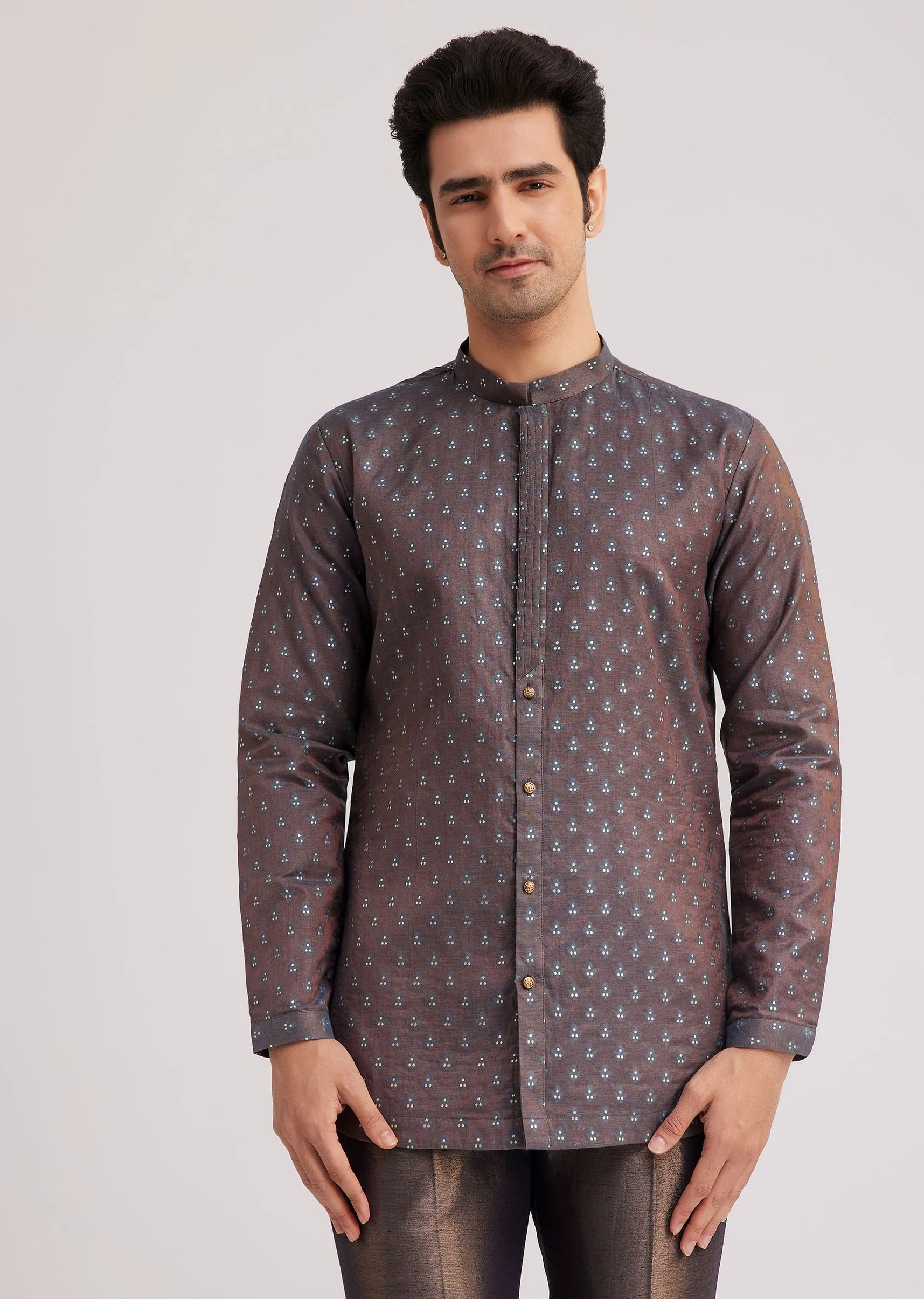 Blue Silk Open Sherwani Set With Zardosi And Mirror Work - Image 6