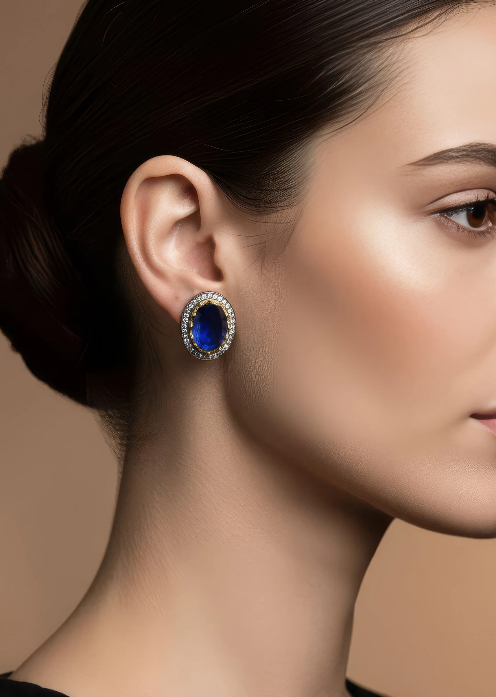 Blue Studded Earrings With Stone Detail Work