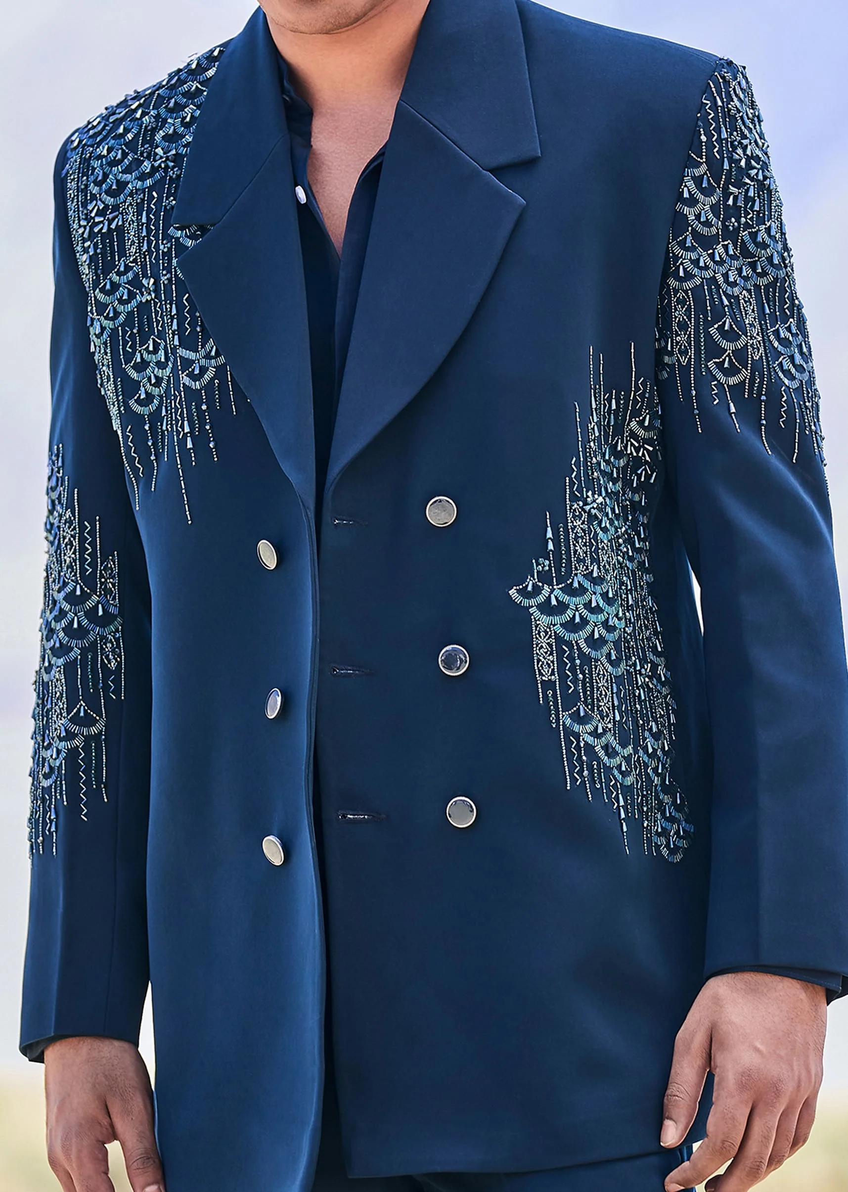 Blue Teal Embroidered Blazer Set - Image 3