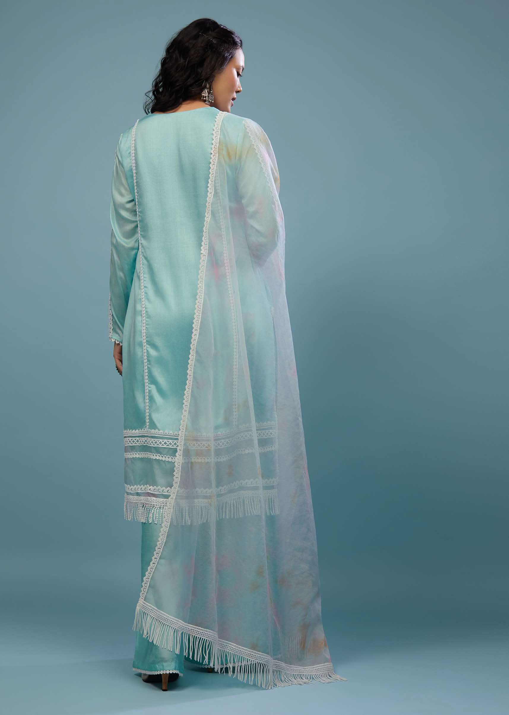 Powder Blue Palazzo Suit Set In Viscose Silk - Image 5