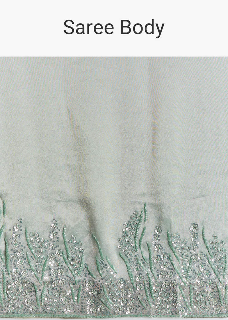 Blue Tissue Saree With Cutdana Sequins And Beads Embroidered Border - Image 10