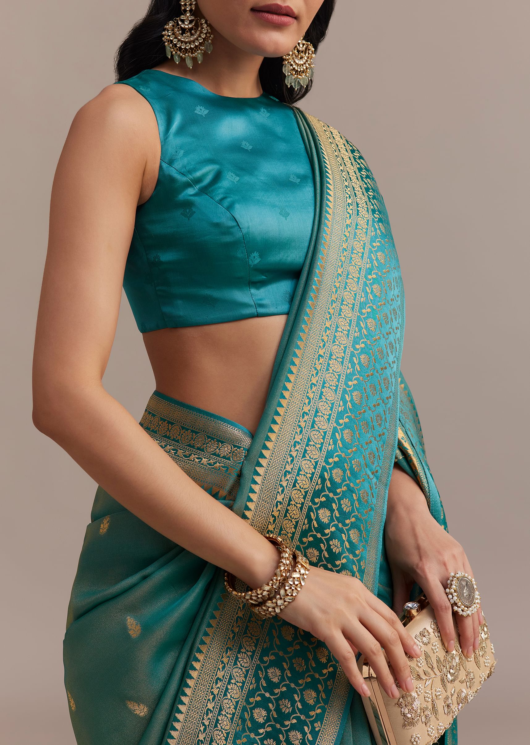 Blue Tissue Silk Saree With Chanderi Zari Weaving - Image 5