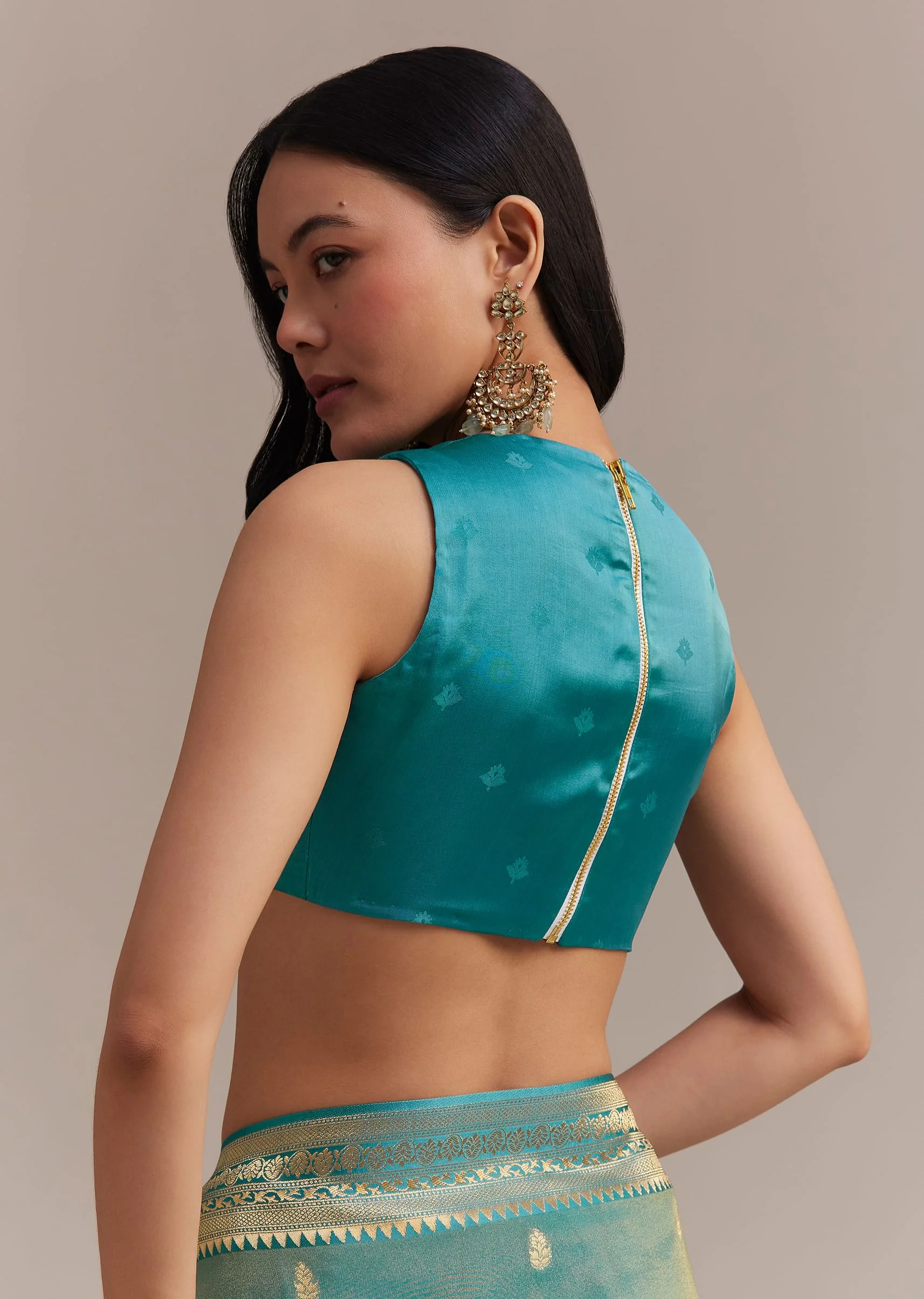 Blue Tissue Silk Saree With Chanderi Zari Weaving - Image 8