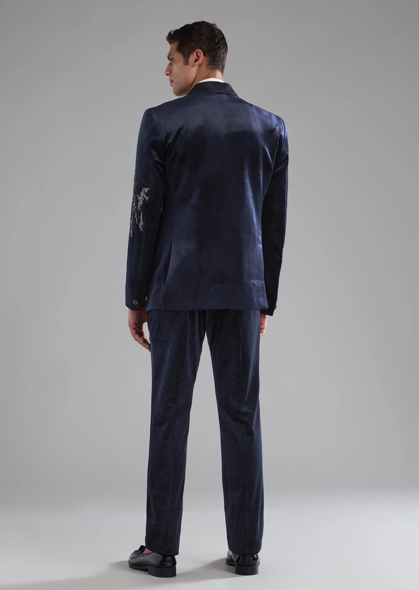 Blue Velvet Embellished Tuxedo and Bow Set - Image 5
