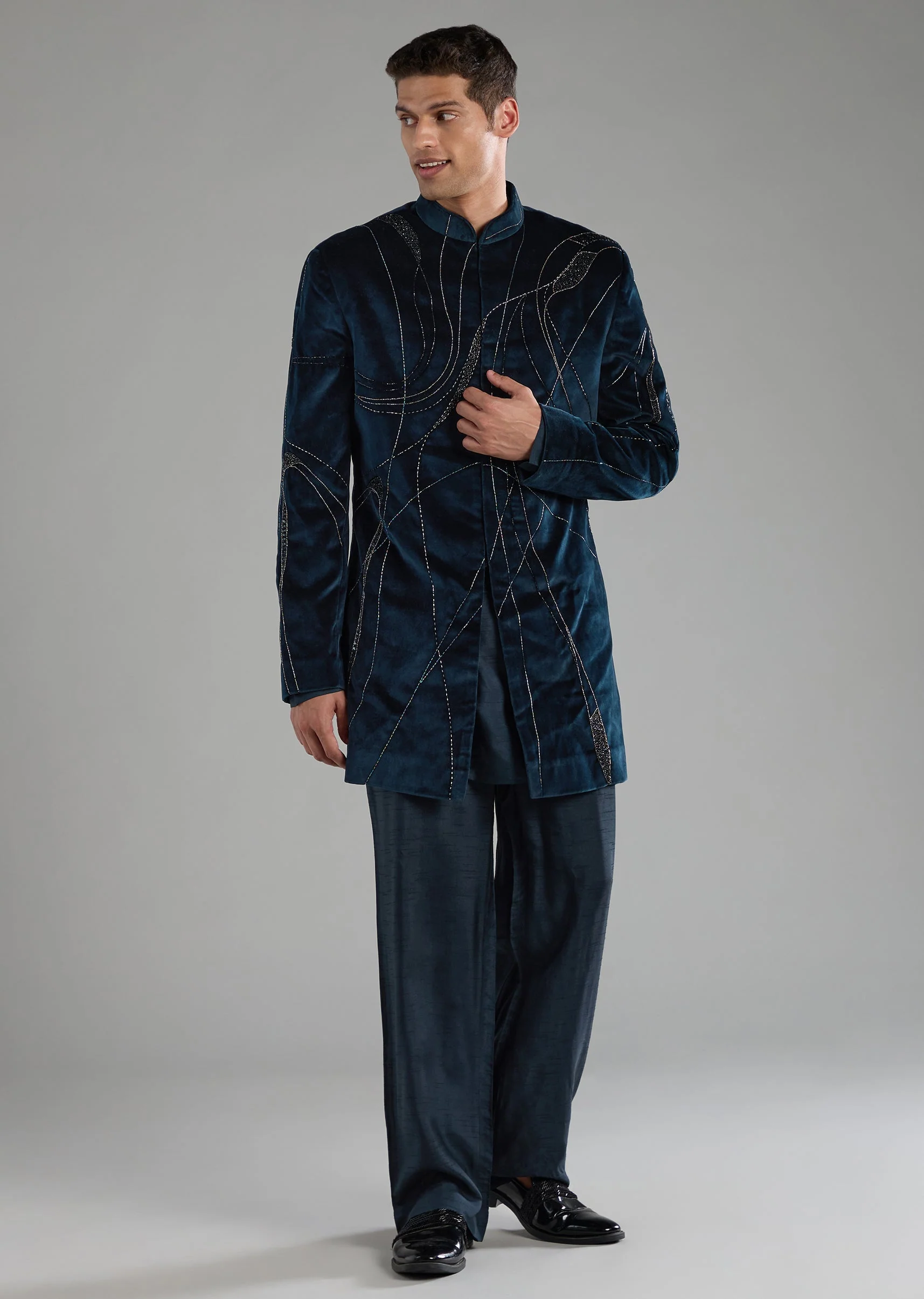 Blue Velvet Indo Western Set - Image 4