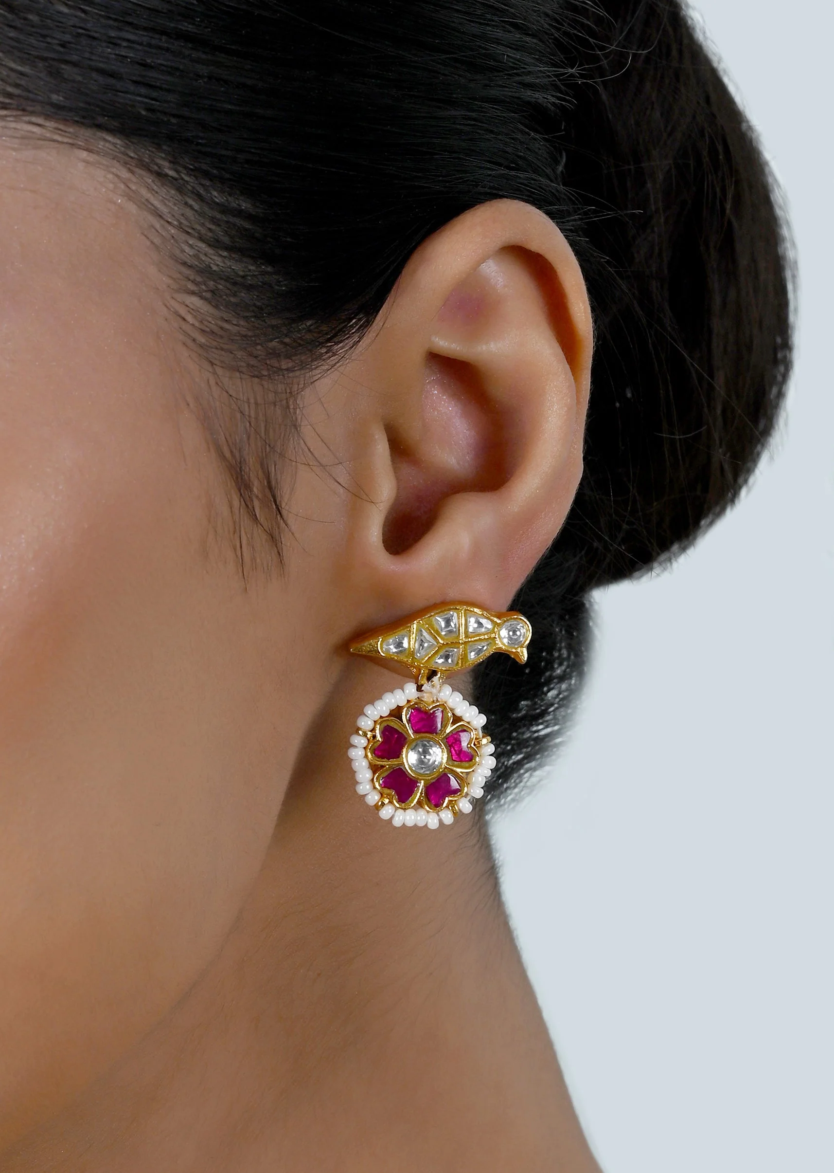 Blush Kundan Pendant Set With Earrings - Image 2
