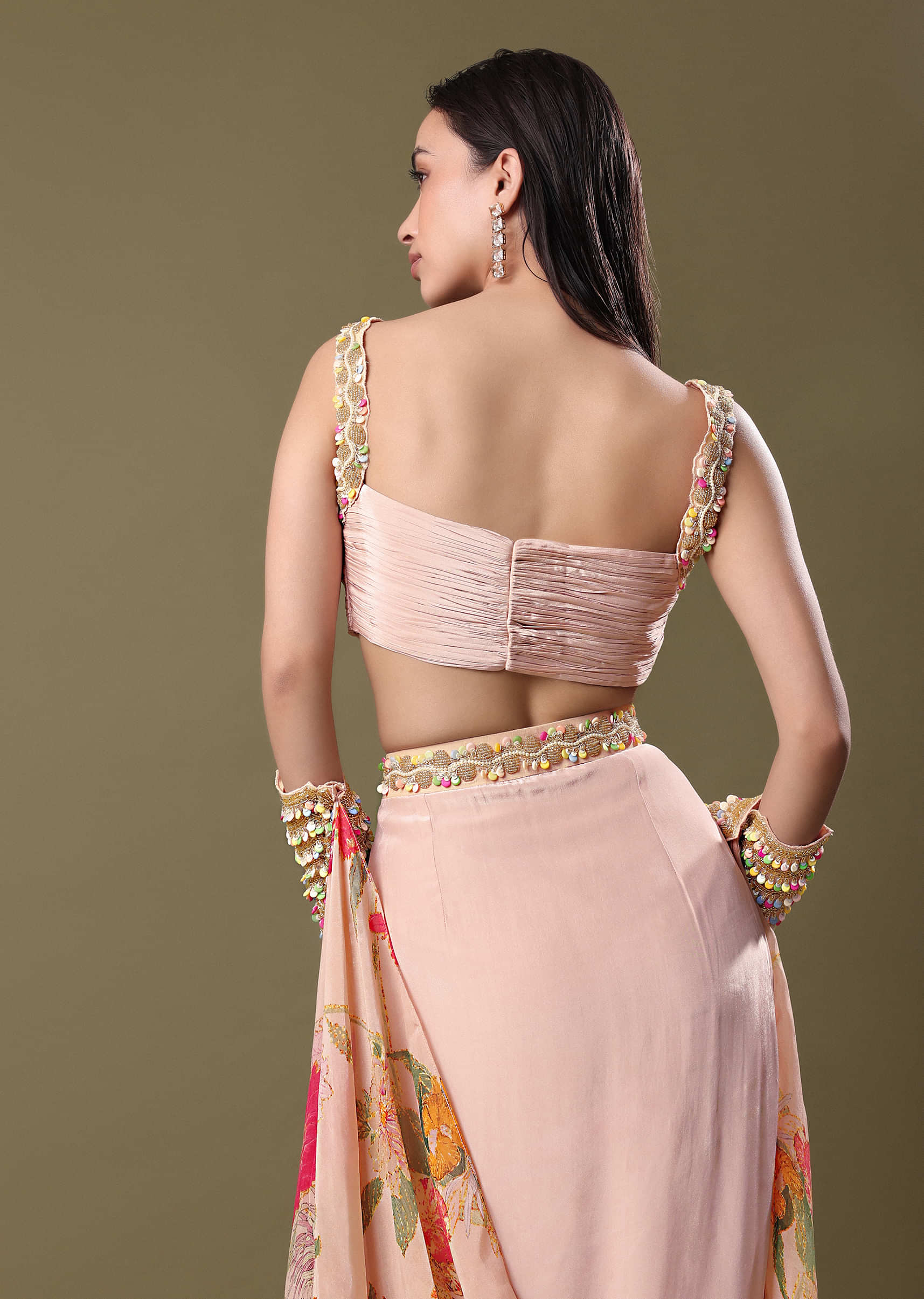 Blush Peach Lehenga With Blouse And Cuff Cape - Image 5