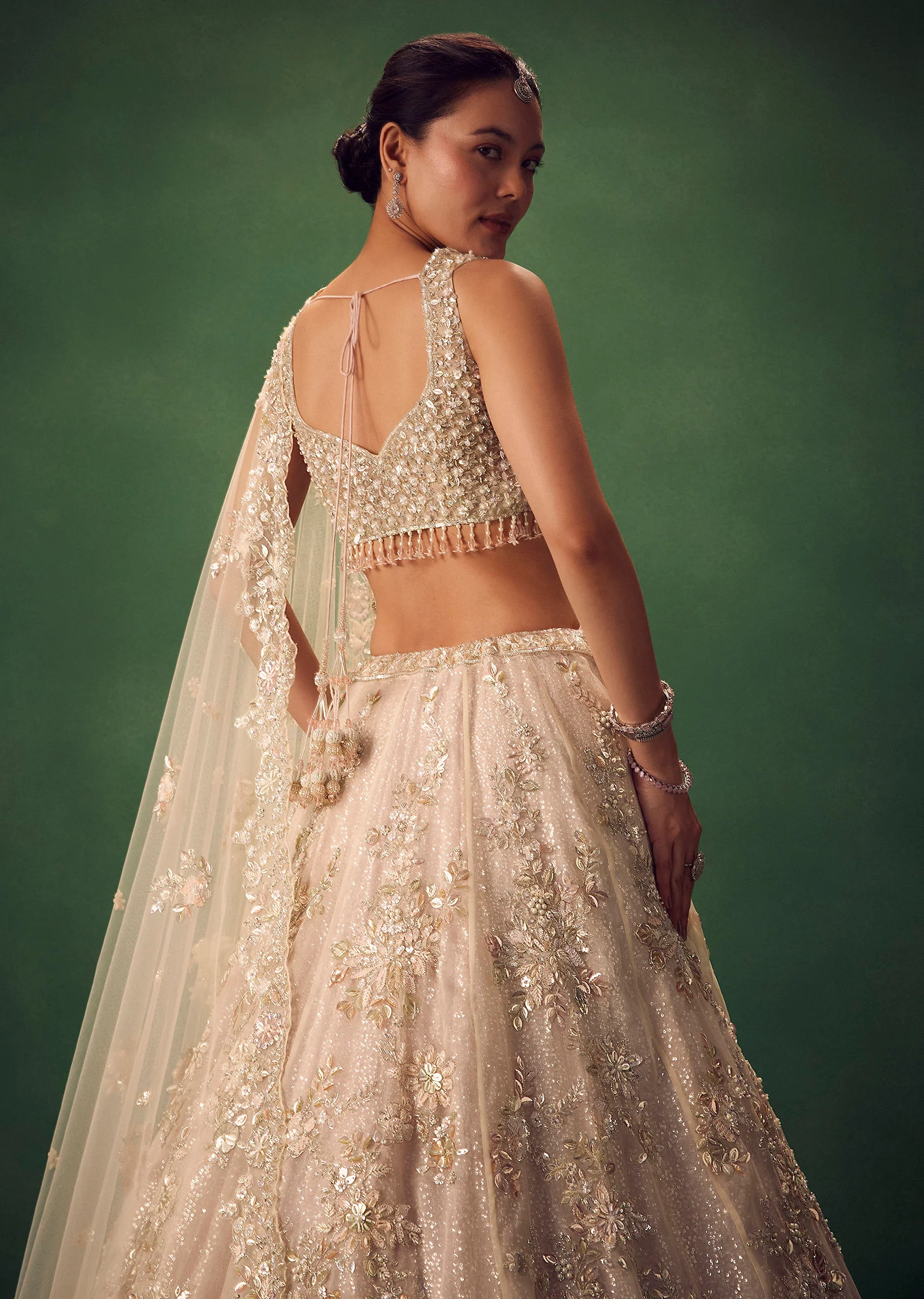 Blush Pink 3D Floral And Bead Work Lehenga Set - Image 4