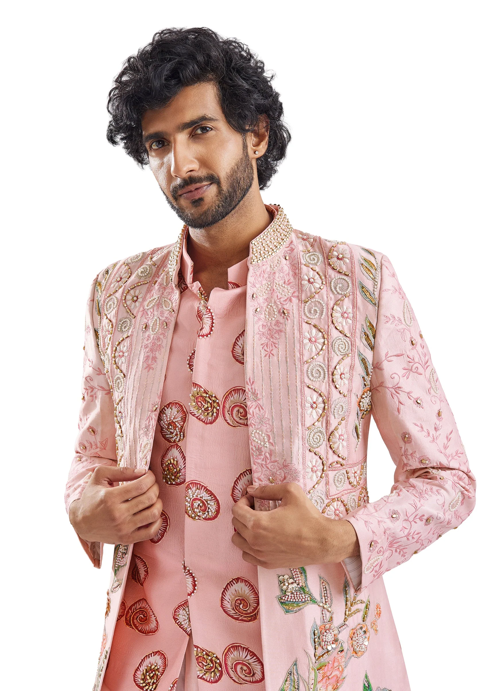 Blush Pink Chanderi Indo Western Set - Image 5