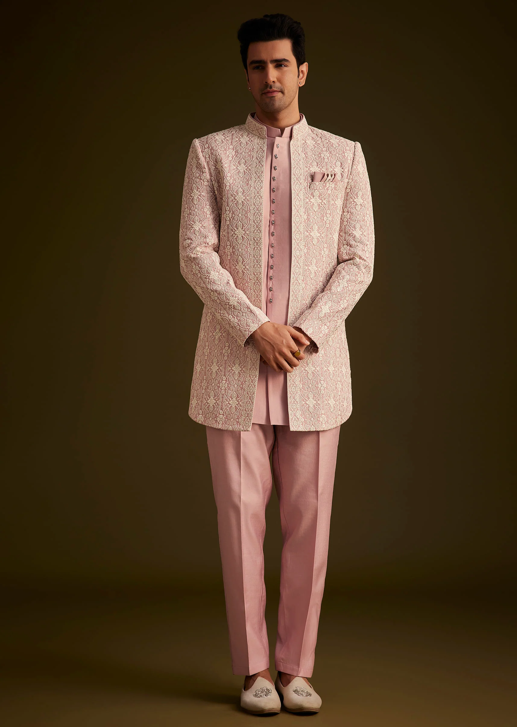 Blush Pink Embroidered Indo Western Set - Image 4