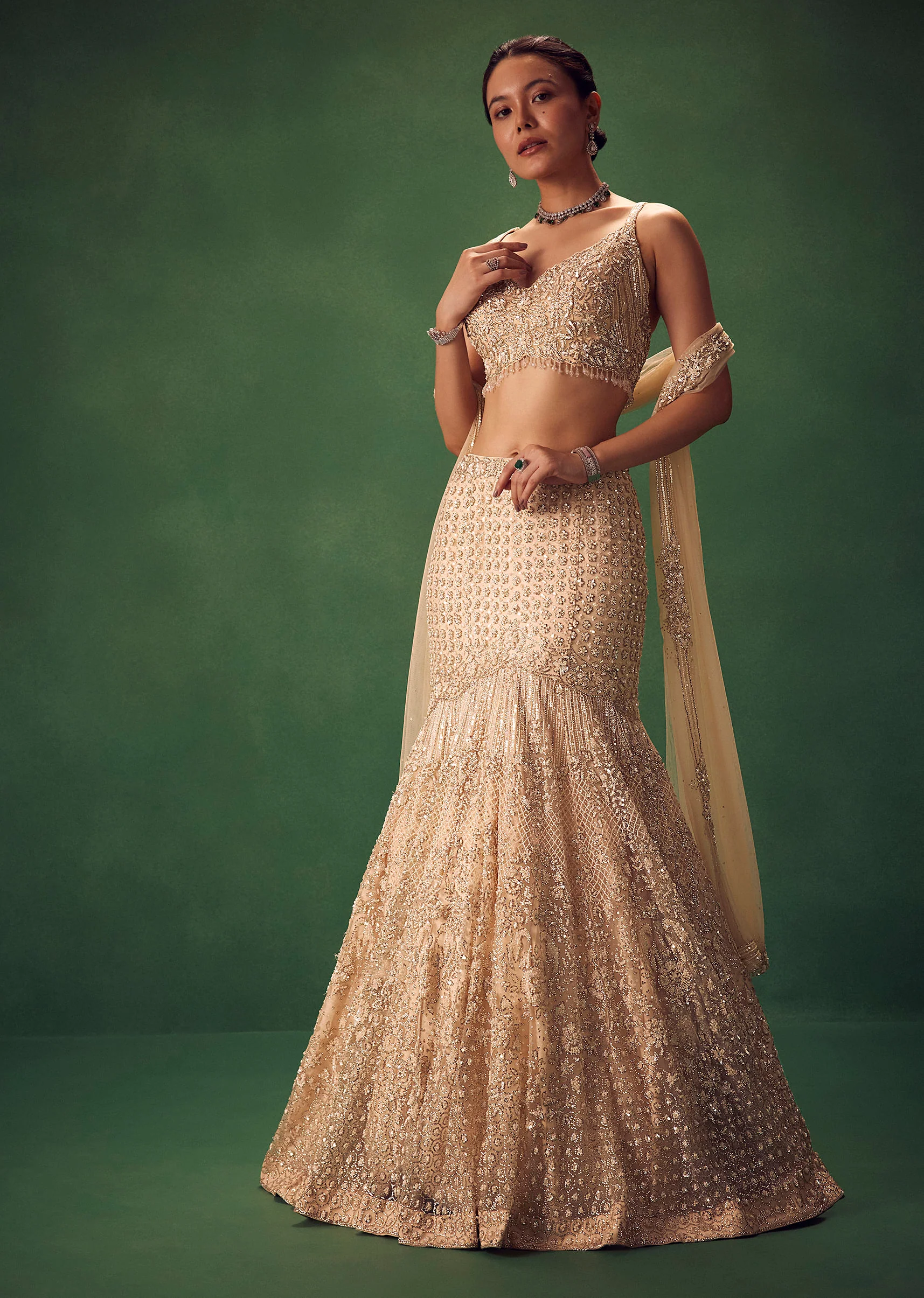 Blush Pink Fish Cut Sequin Lehenga Set - Image 5