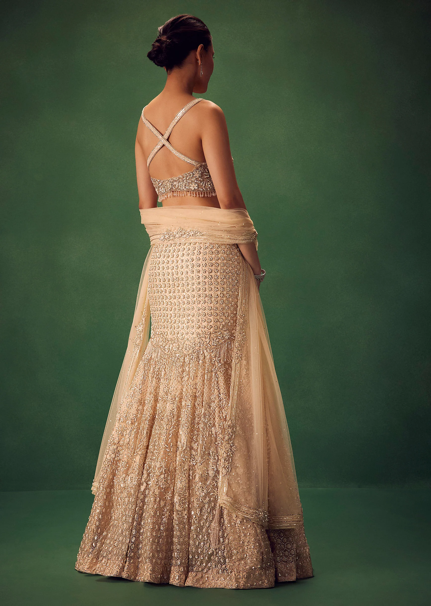 Blush Pink Fish Cut Sequin Lehenga Set - Image 6