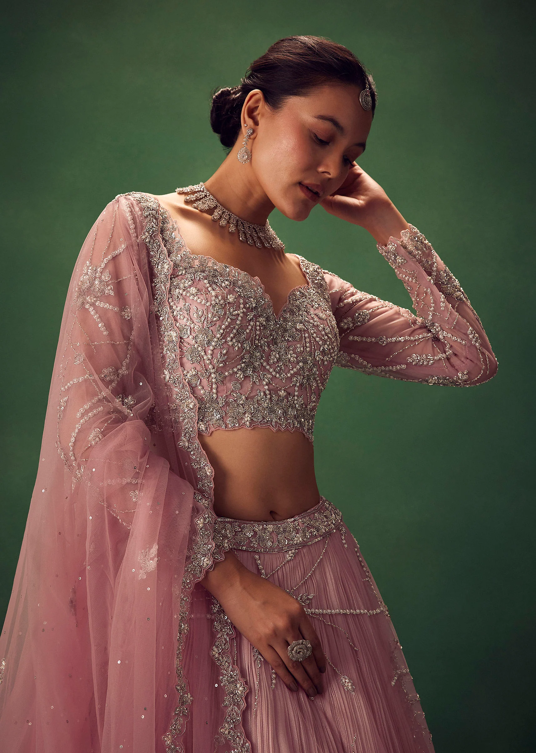 Blush Pink Hand Embroidered Lehenga Set - Image 3