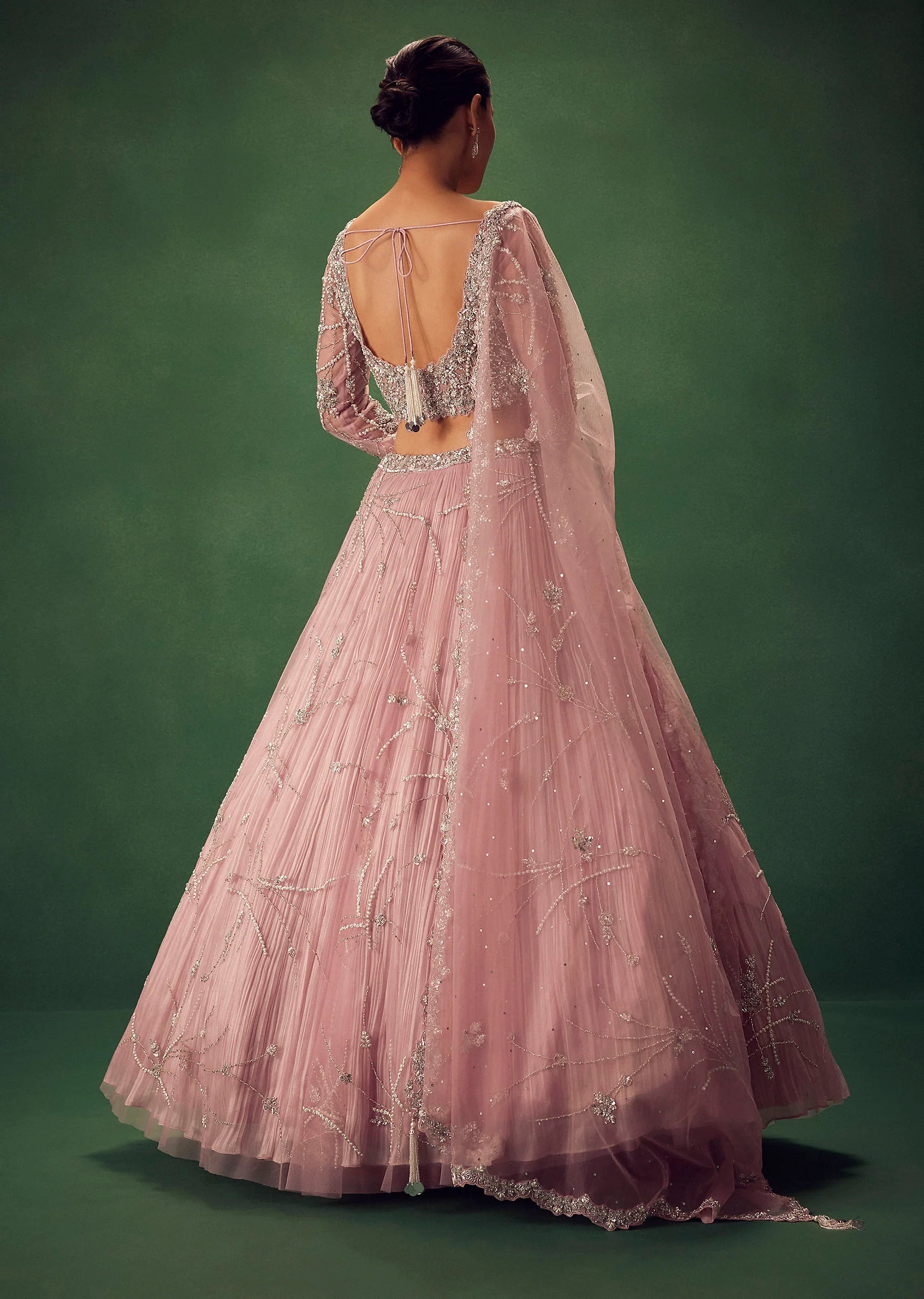 Blush Pink Hand Embroidered Lehenga Set - Image 6