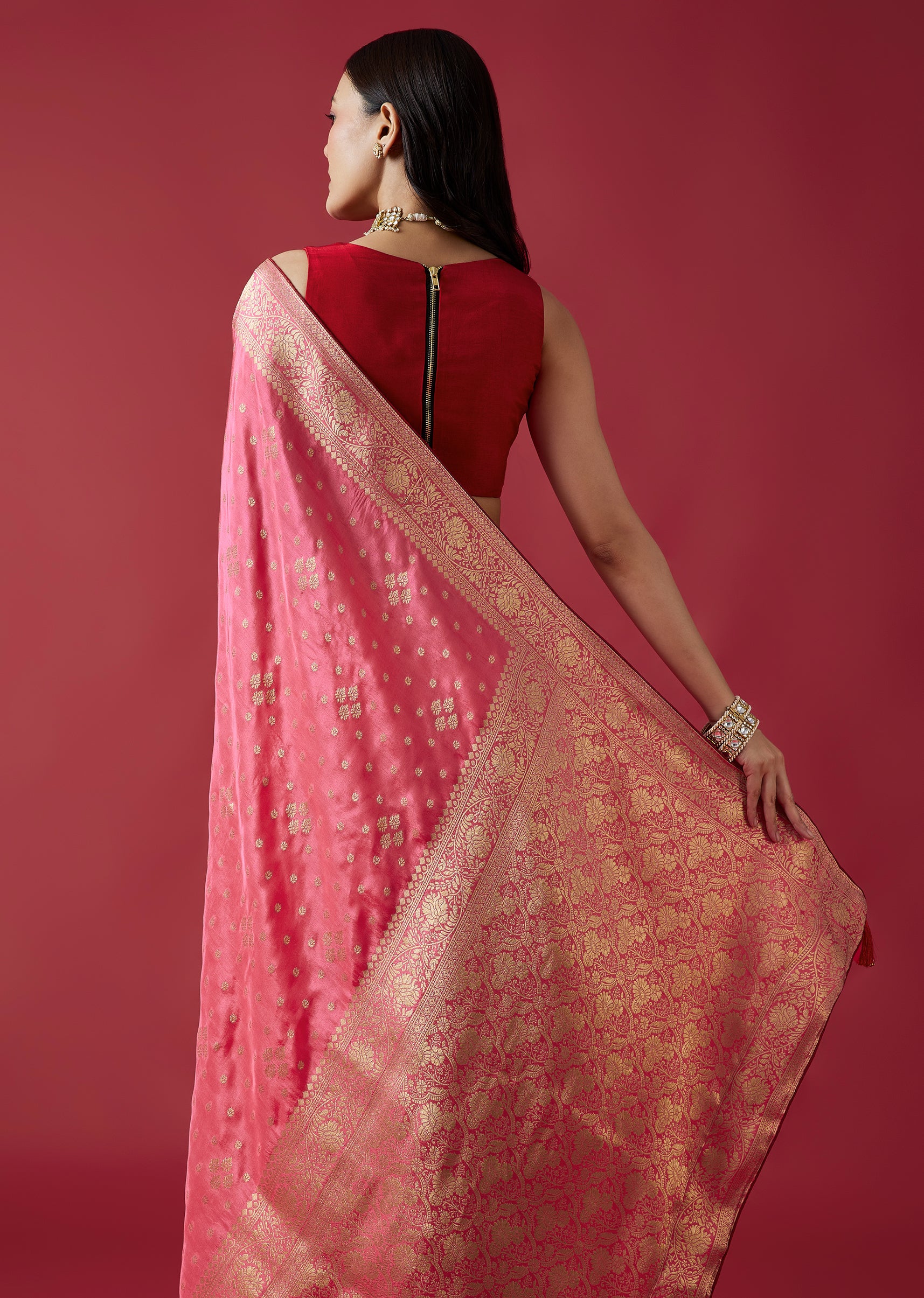 Blush Pink Harmony – Woven Saree For Her And Embroidered Kurta Set For Him - Image 2