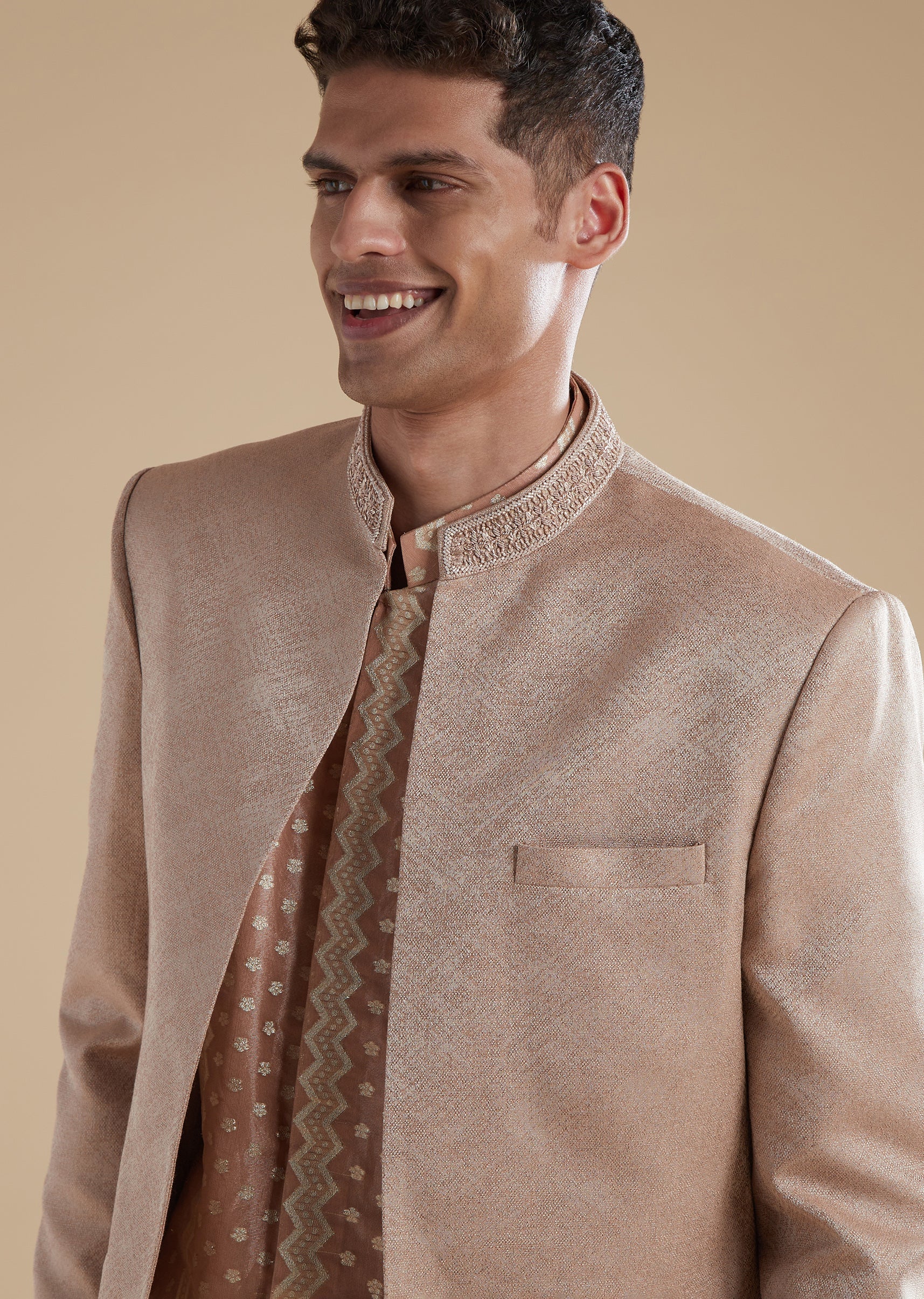Blush Pink Indowestern Set With Cut Dana Zardosi Thread Embroidery - Image 2