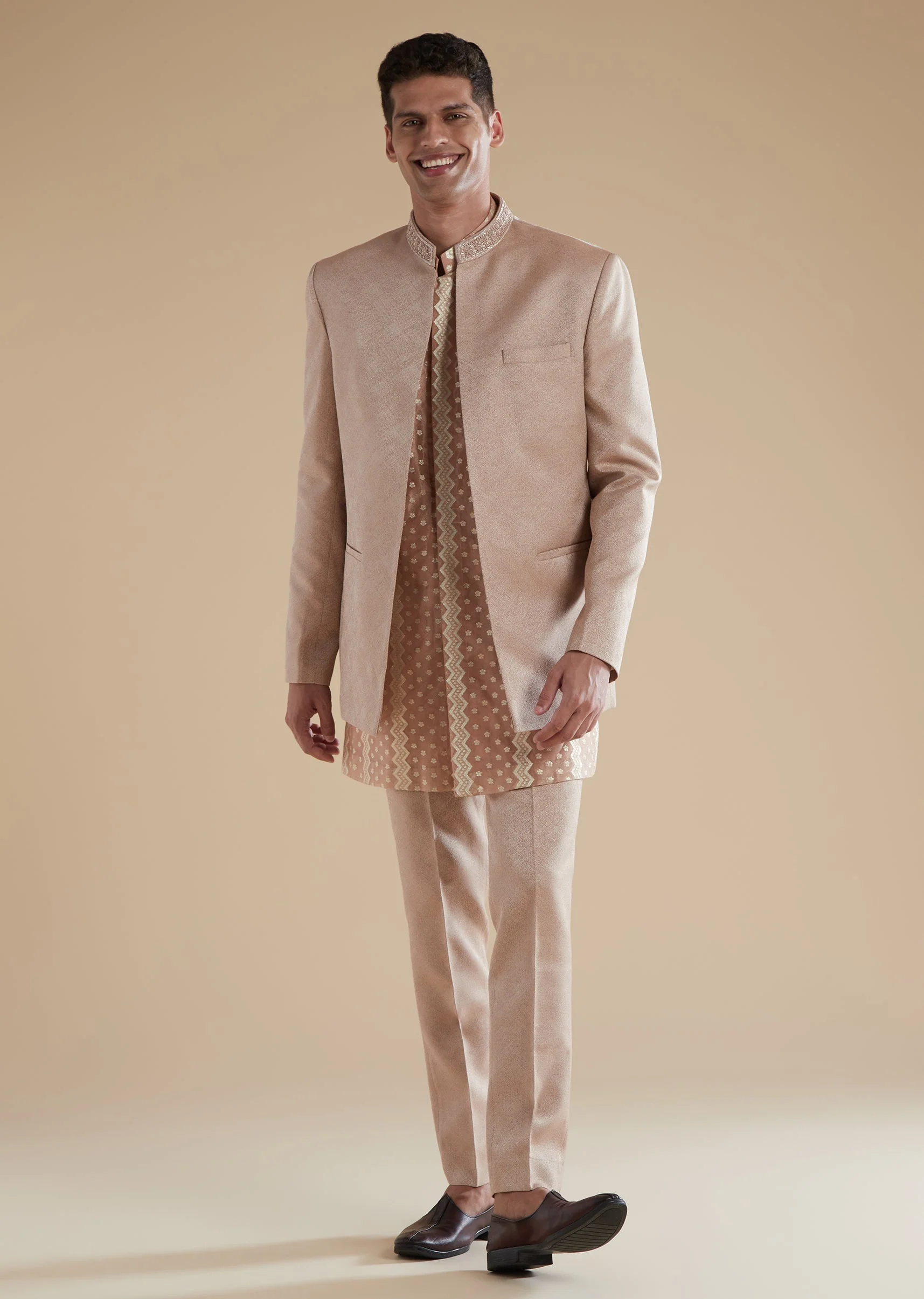 Blush Pink Indowestern Set With Cut Dana Zardosi Thread Embroidery - Image 3