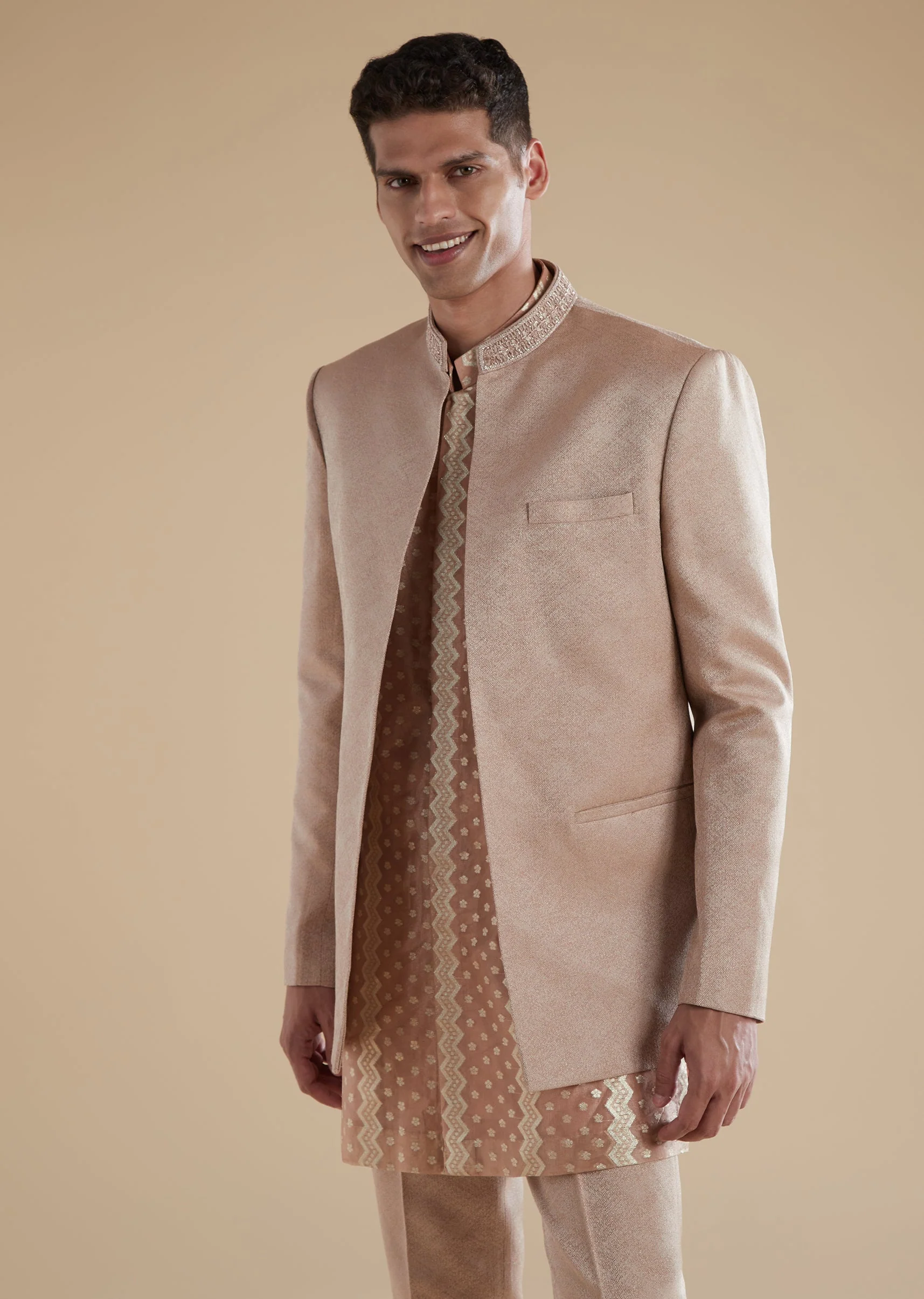 Blush Pink Indowestern Set With Cut Dana Zardosi Thread Embroidery - Image 4