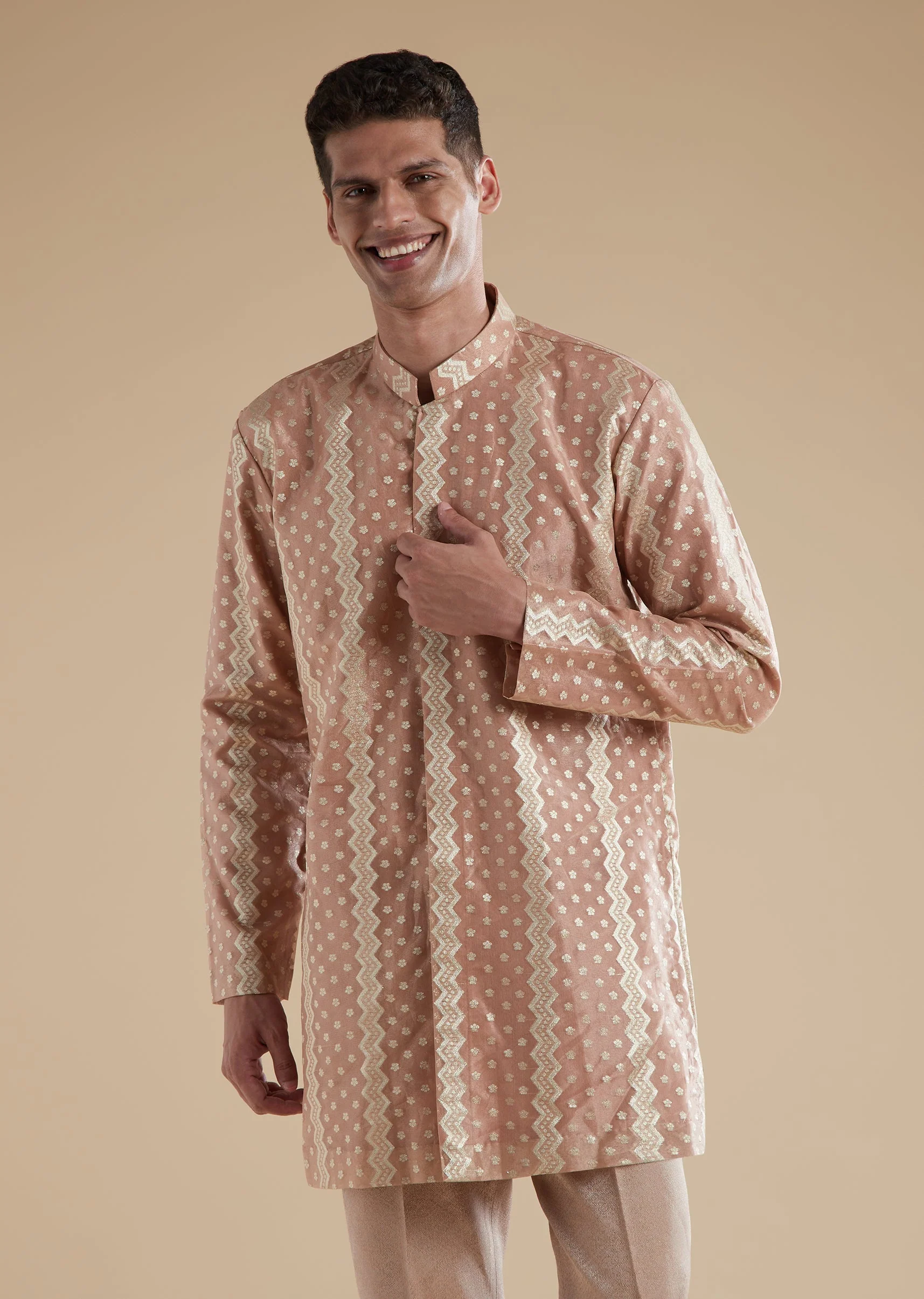 Blush Pink Indowestern Set With Cut Dana Zardosi Thread Embroidery - Image 5
