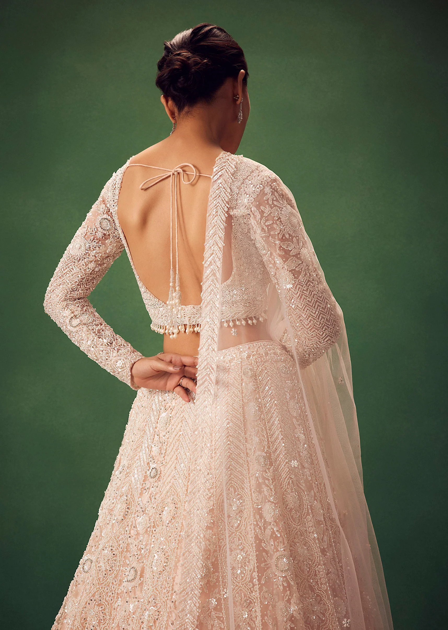 Blush Pink Sequin Work Lehenga Set - Image 4