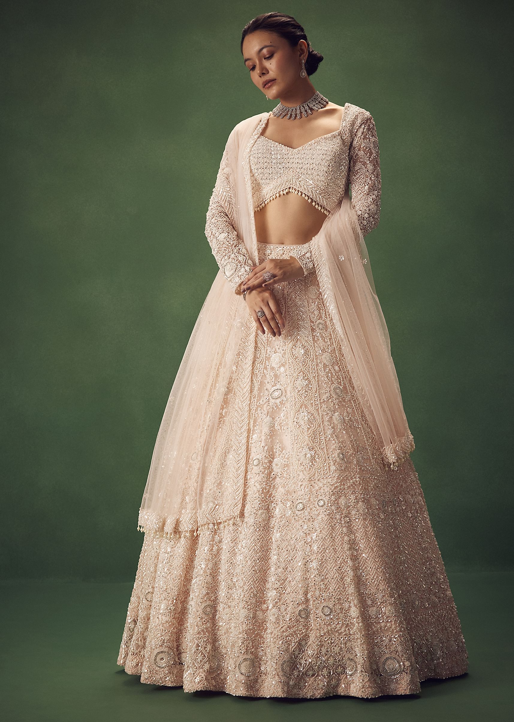 Blush Pink Sequin Work Lehenga Set - Image 5