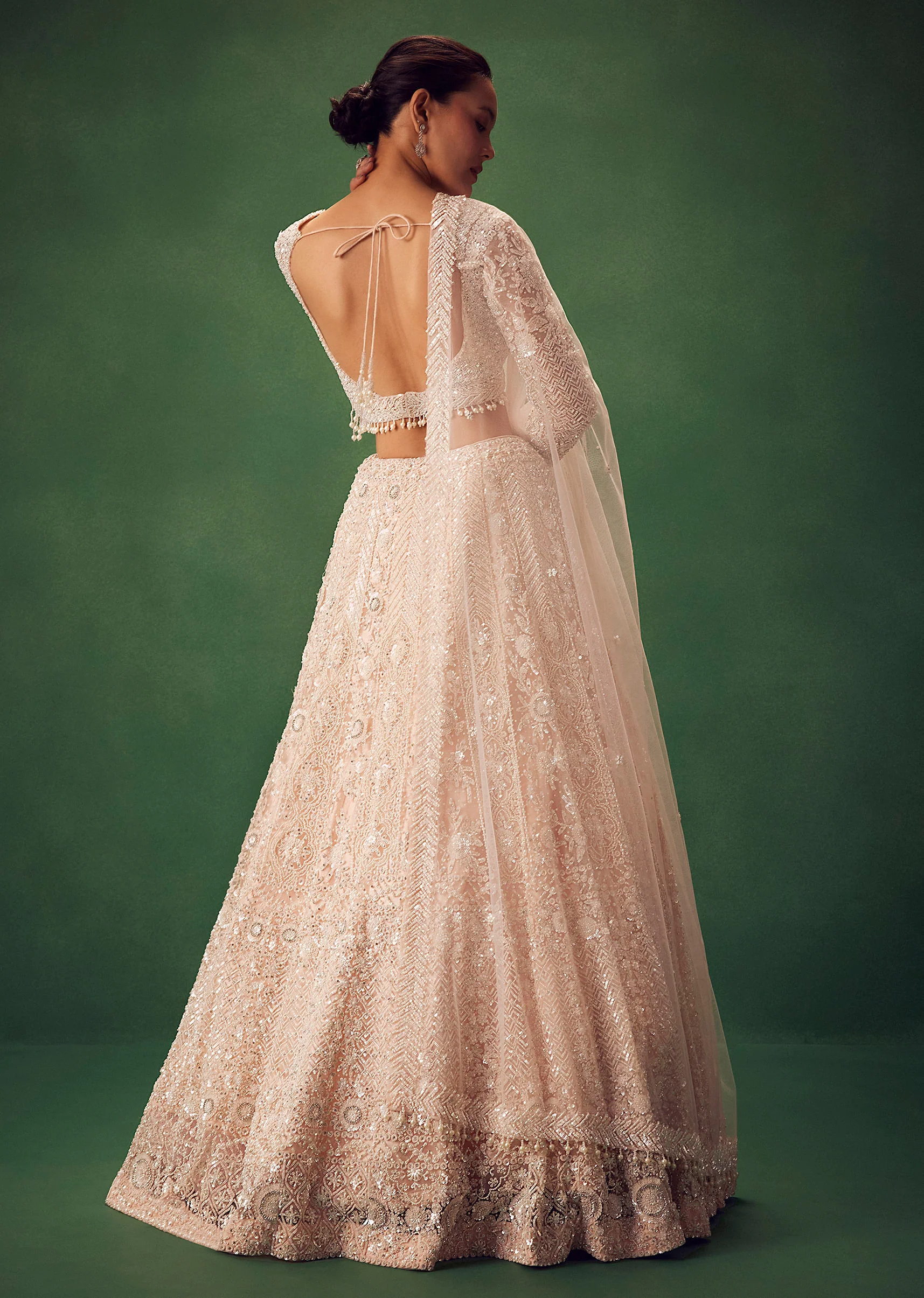 Blush Pink Sequin Work Lehenga Set - Image 6
