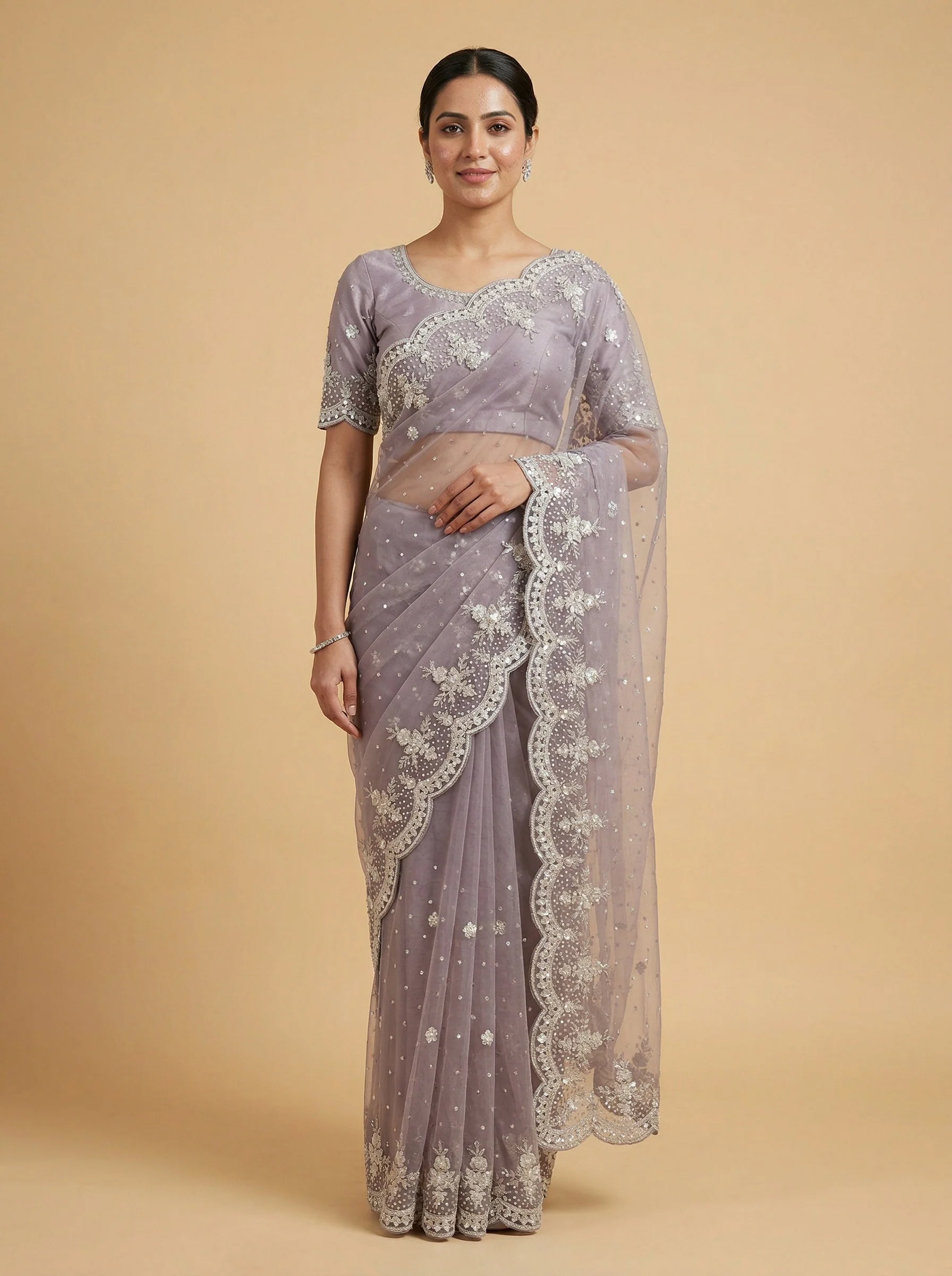 Blush Pink Tender Embroidered Saree