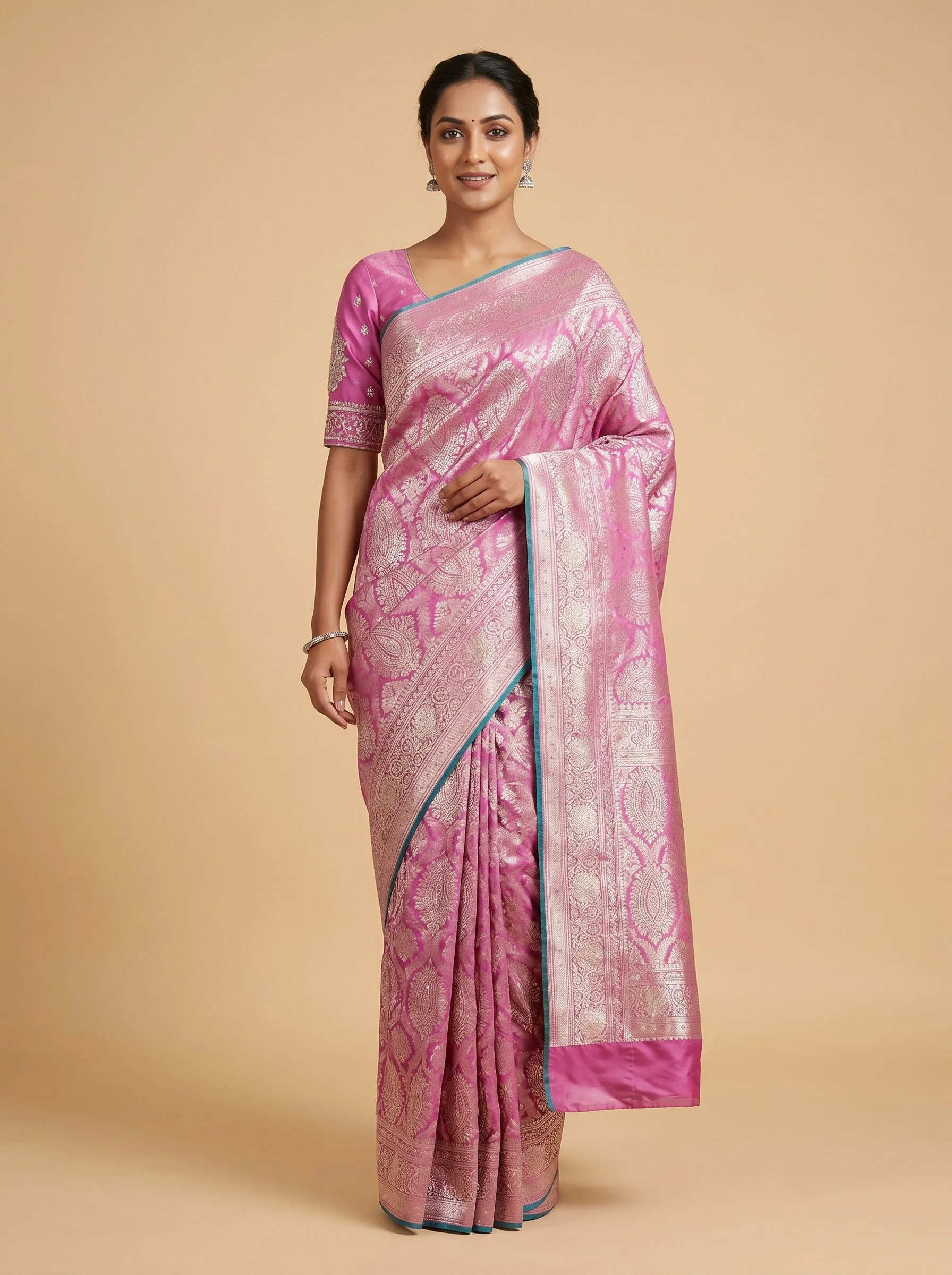 Blush Radiance Pink Embroidered Saree