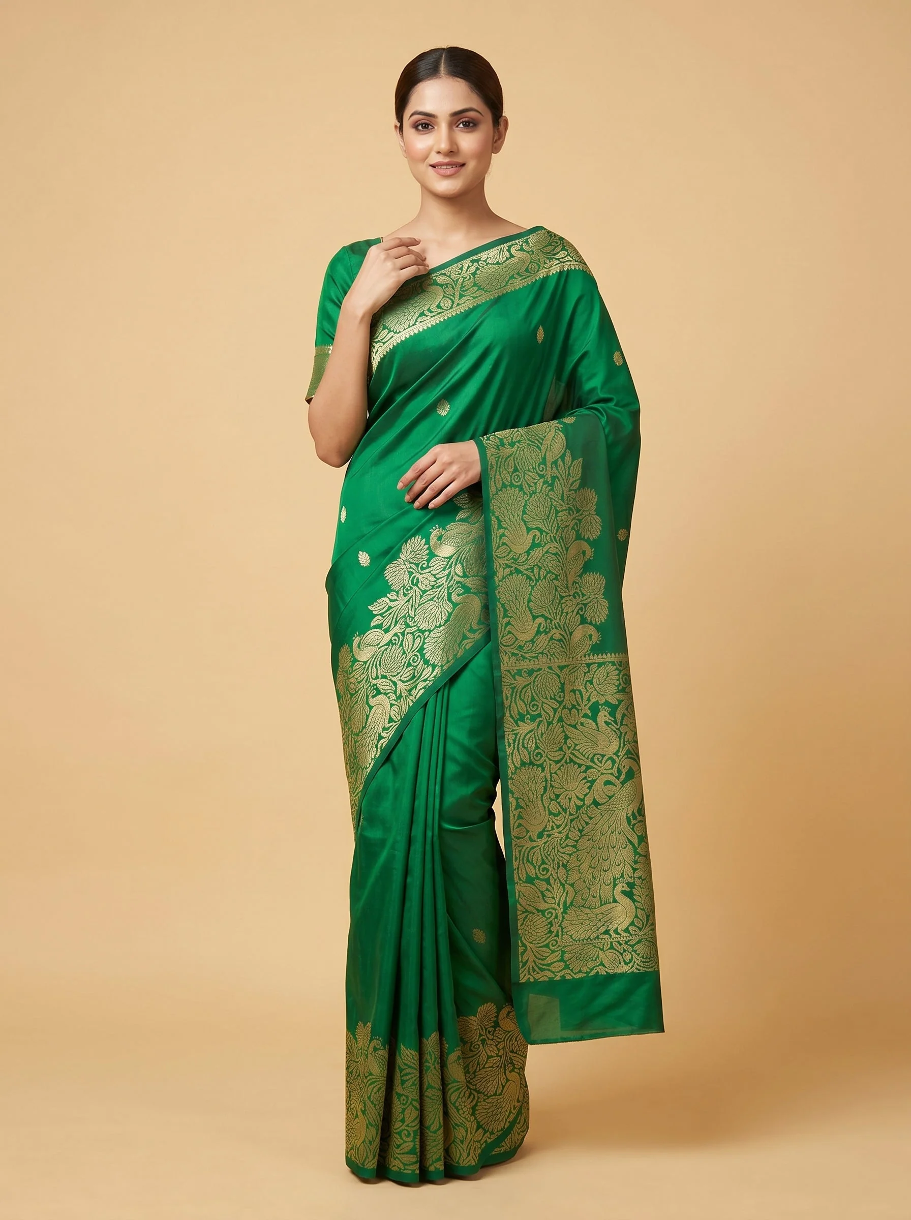 Bottle Green Legacy Weave Handloom Saree