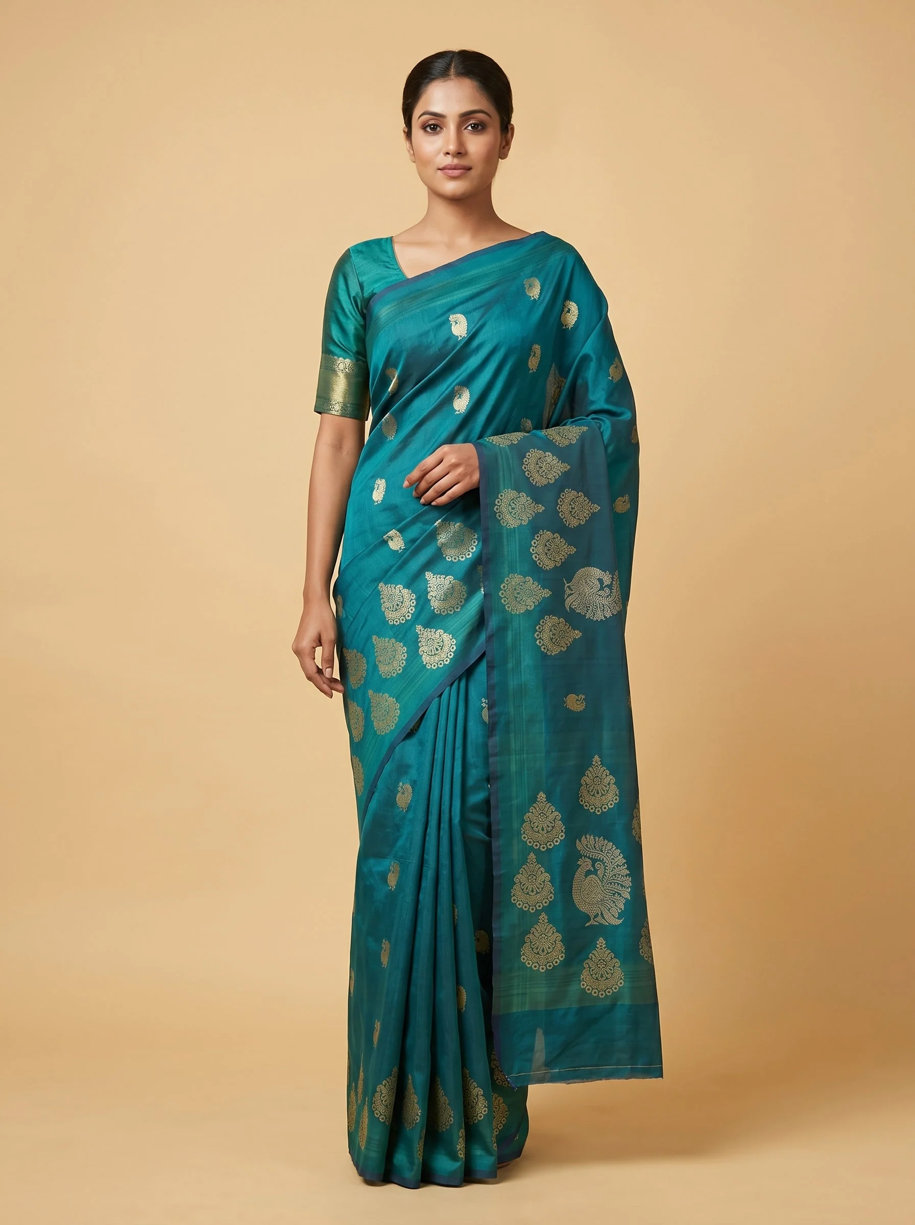 Bottle Green Luxe Tone Handloom Saree