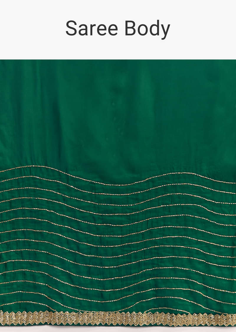 Bottle Green Organza Saree With Scalloped Cut Dana Detailing - Image 9