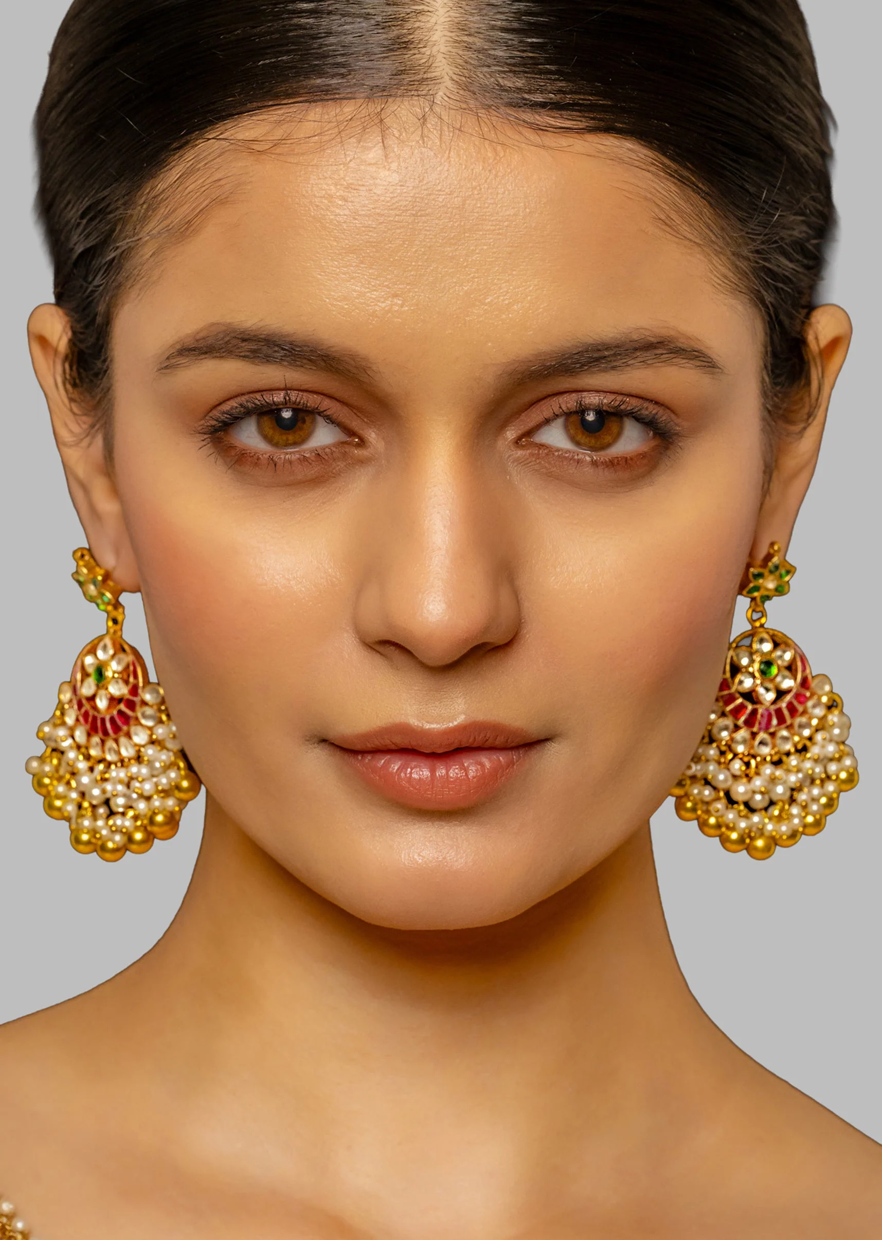 Bridal Kundan Drop Earrings - Image 2