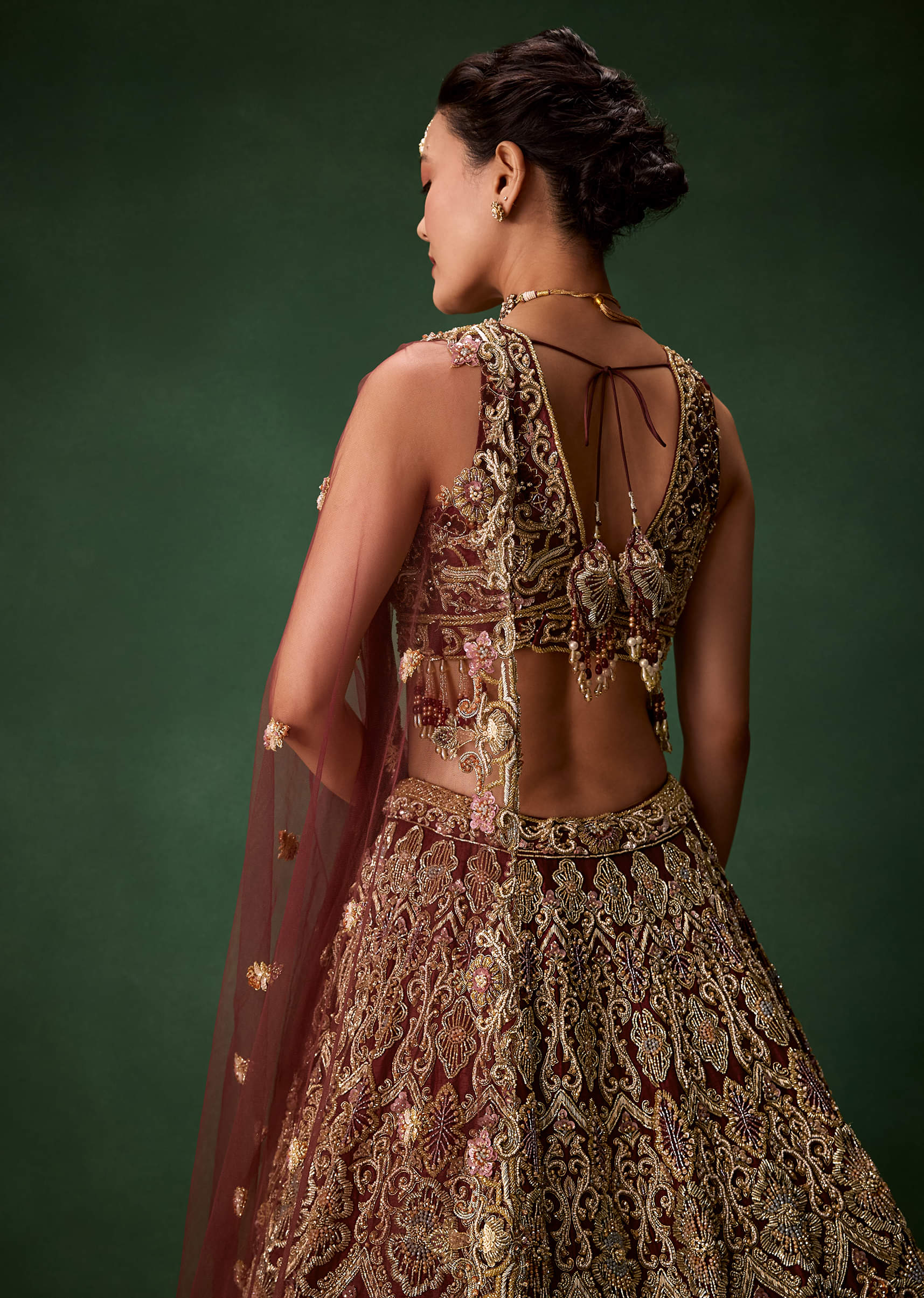 Bridal Lehenga Embroidered Set with Two Dupattas - Image 5