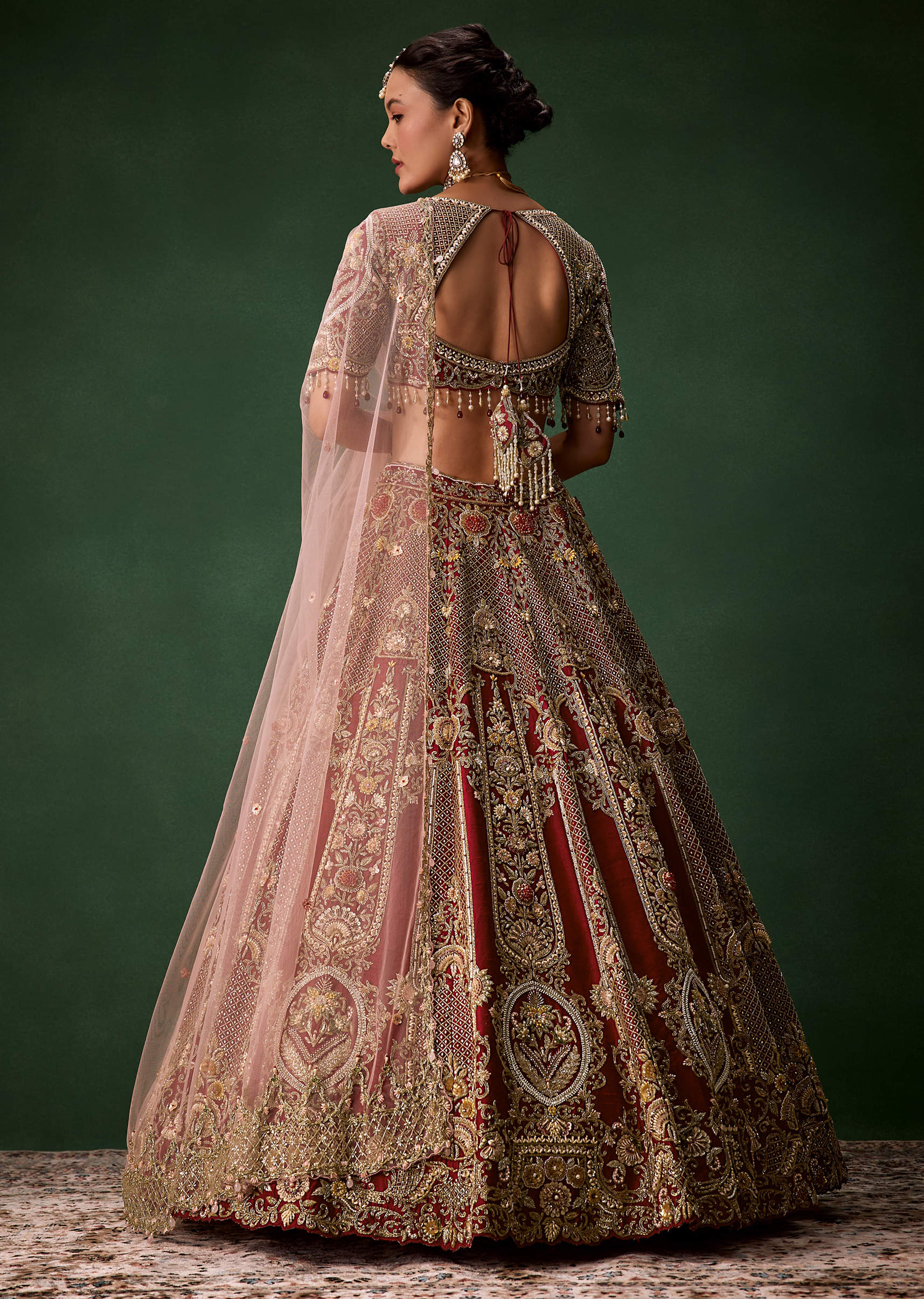 Bridal Lehenga Heavy Work Set with Two Dupattas - Image 2