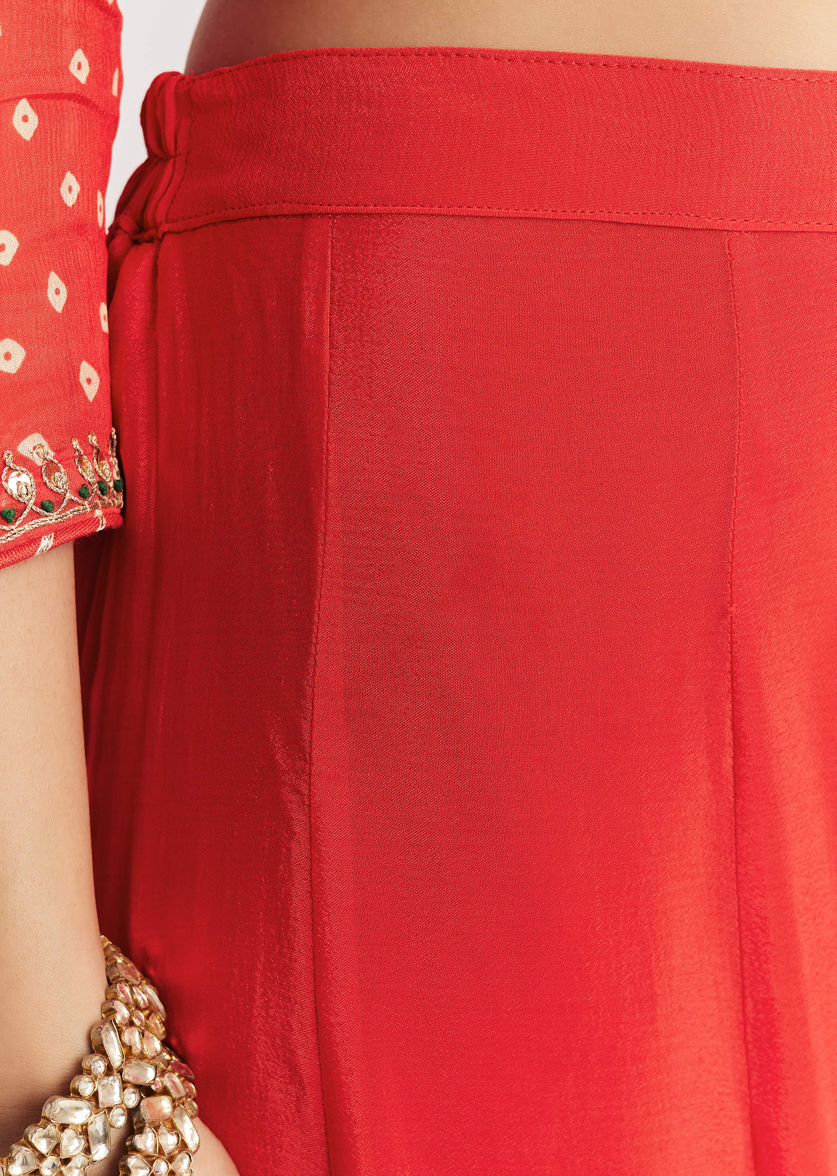 Bright Orange Bandhani Kurta Palazzo Suit With Sequins And Zardosi Work - Image 6