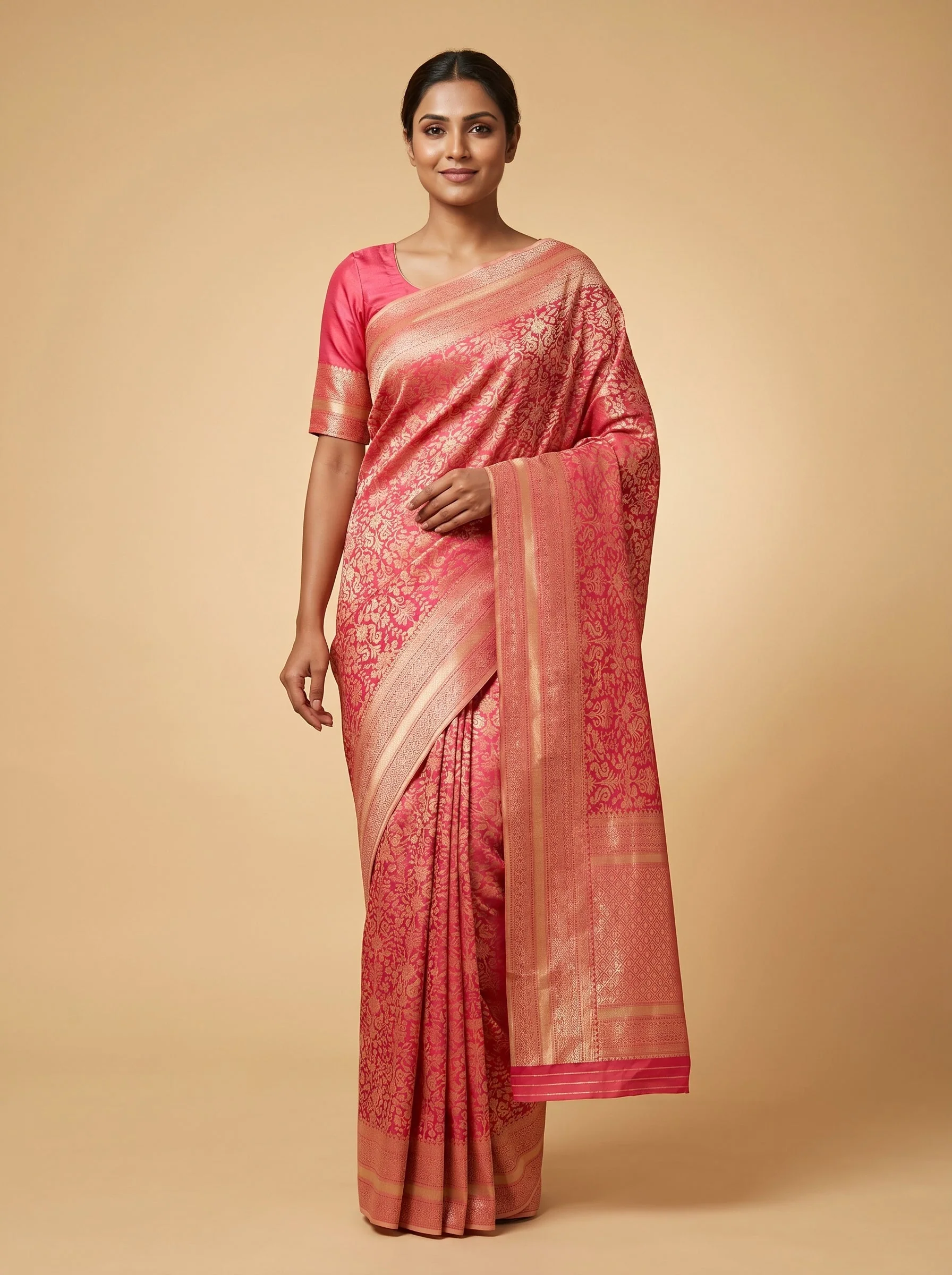 Bright Red Handloom Saree