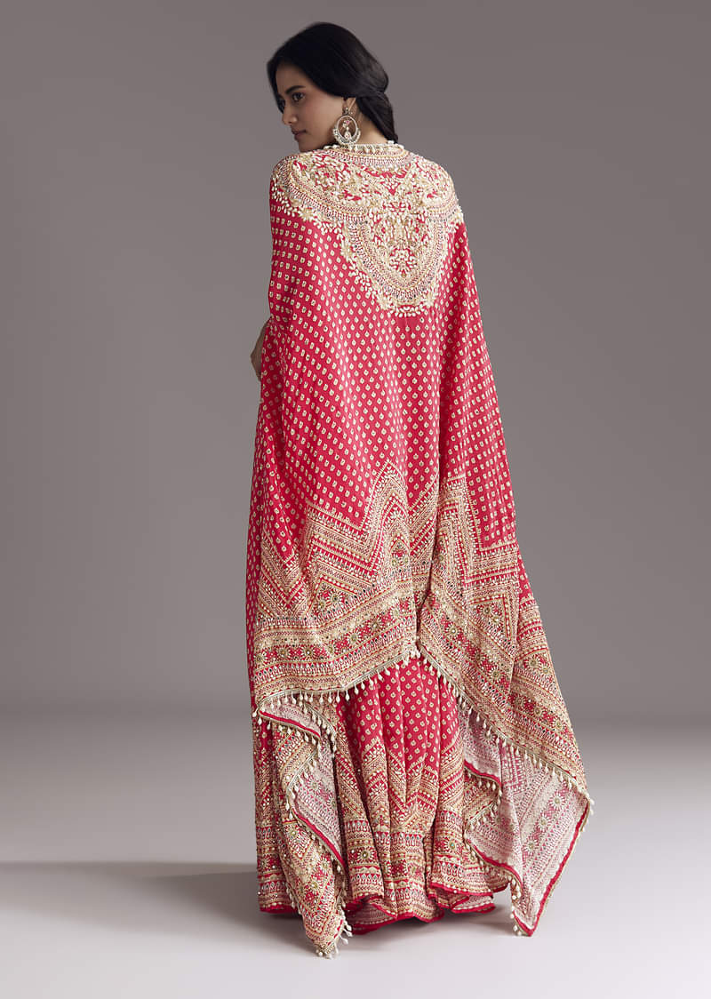 Bright Red Printed Cape Set - Image 6