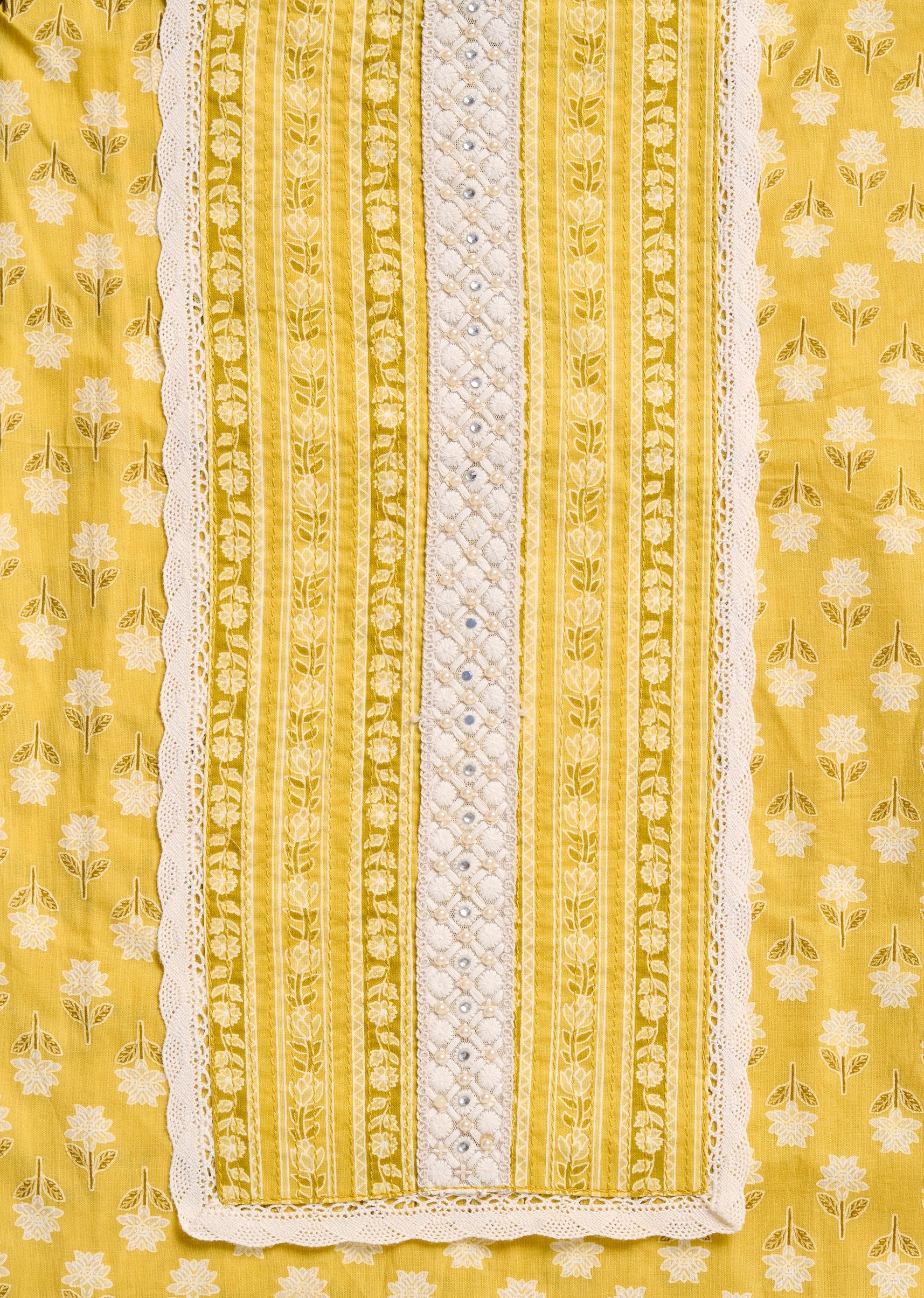 Bright Yellow Cotton Unstitched Suit - Image 2