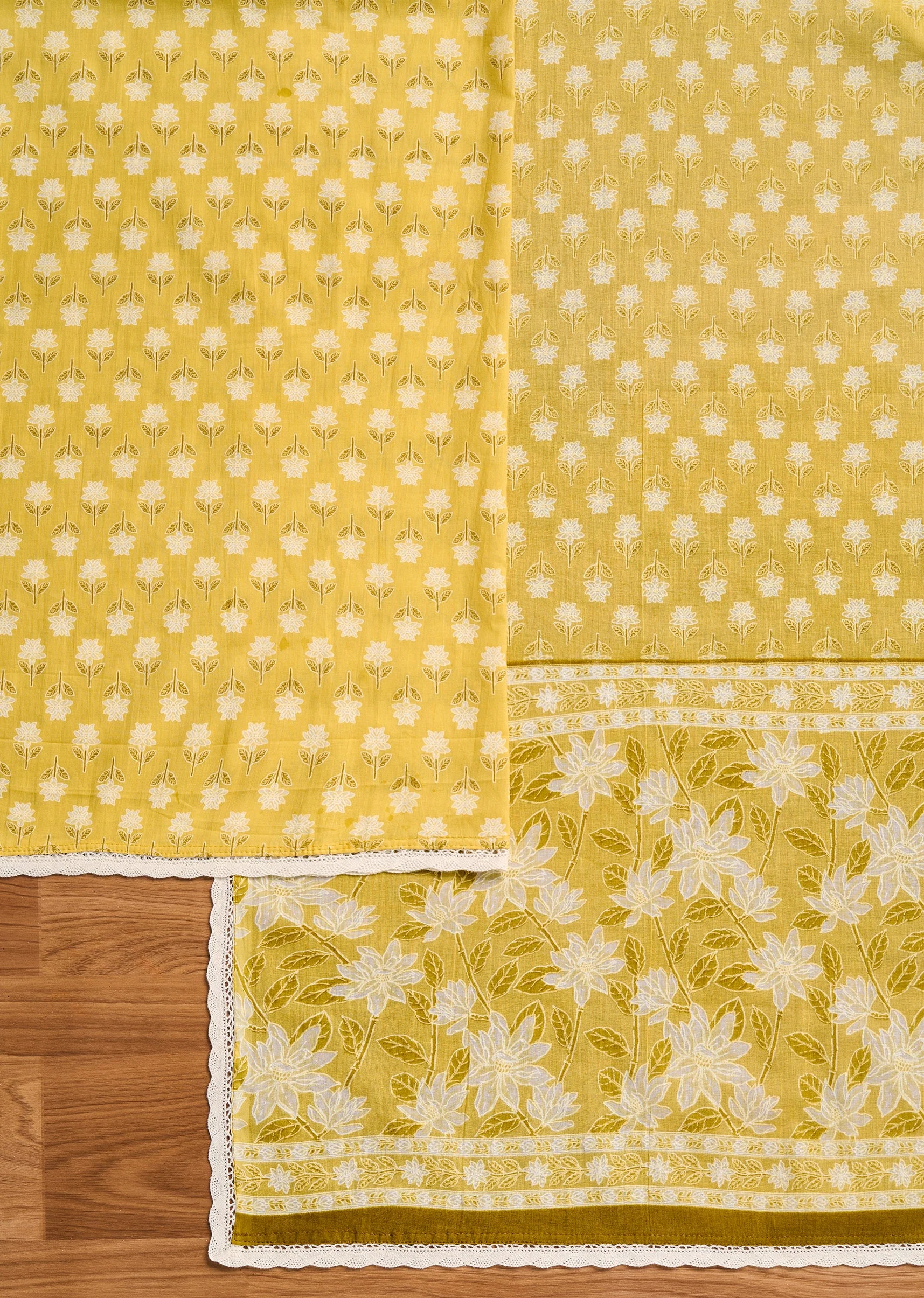 Bright Yellow Cotton Unstitched Suit - Image 3