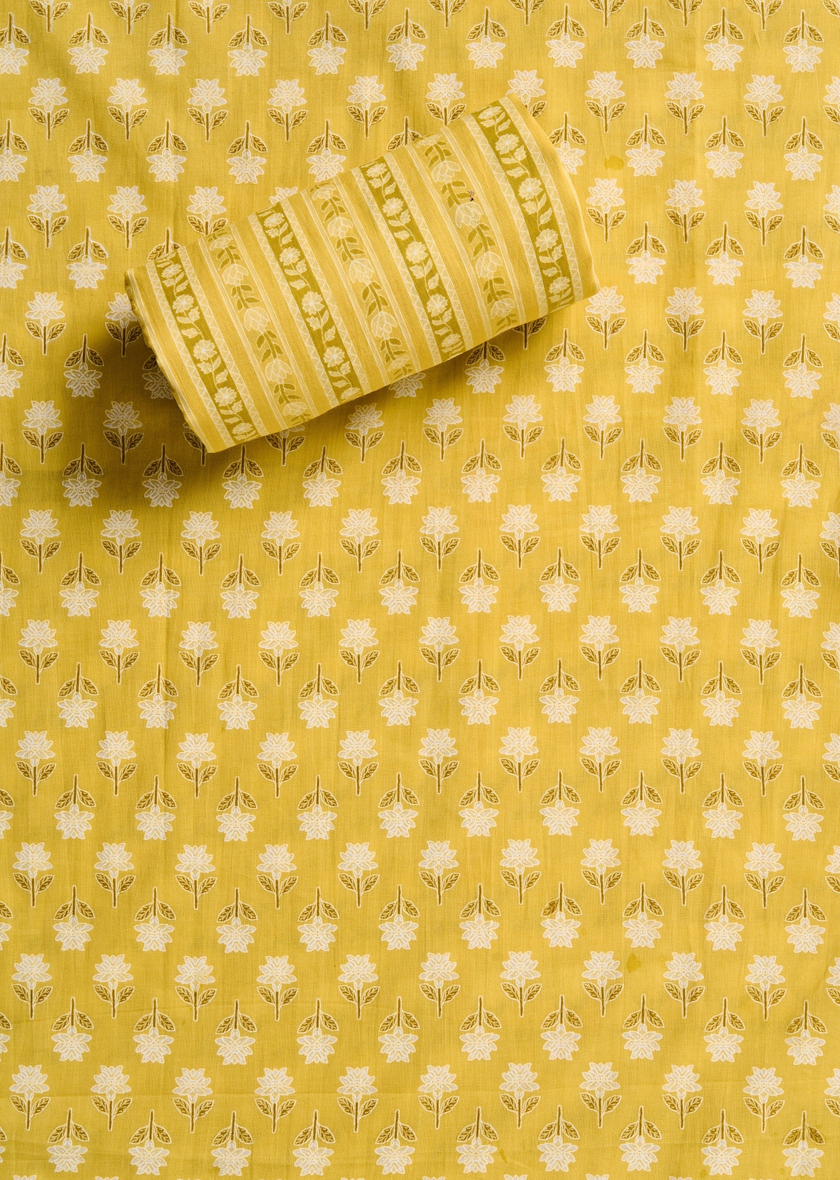 Bright Yellow Cotton Unstitched Suit - Image 4