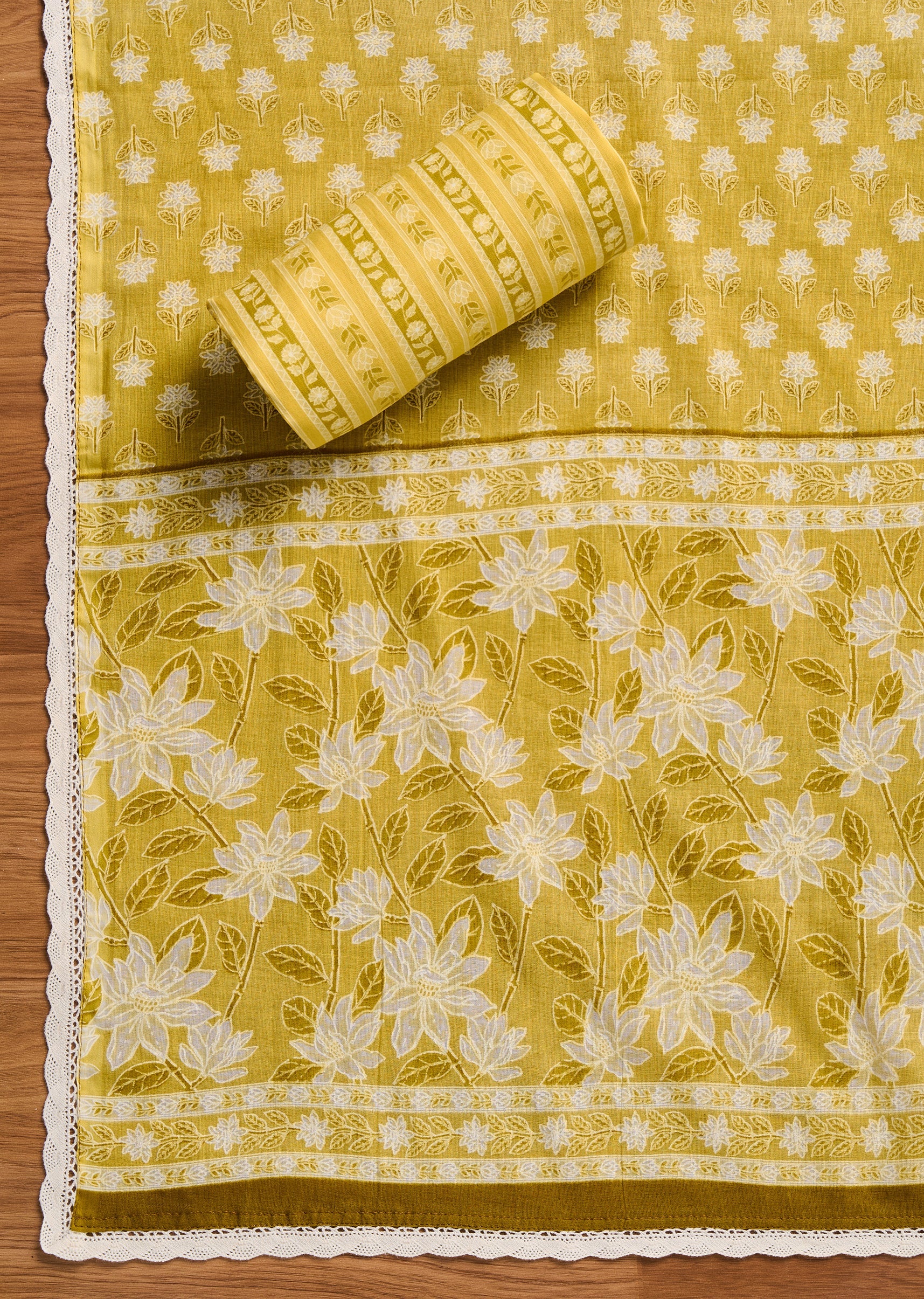 Bright Yellow Cotton Unstitched Suit - Image 5
