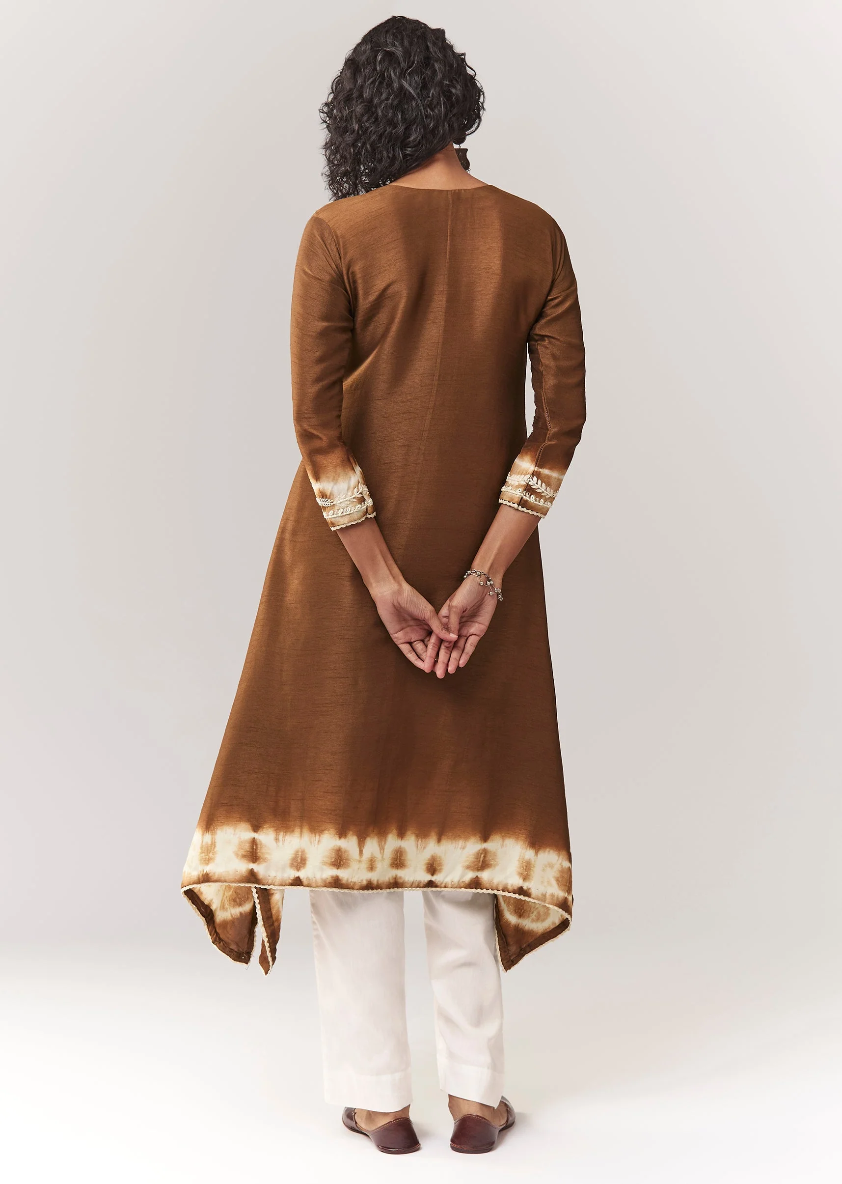 Brown Asymmetric A line Kurta Coord With Mirror And Sequin Work - Image 5
