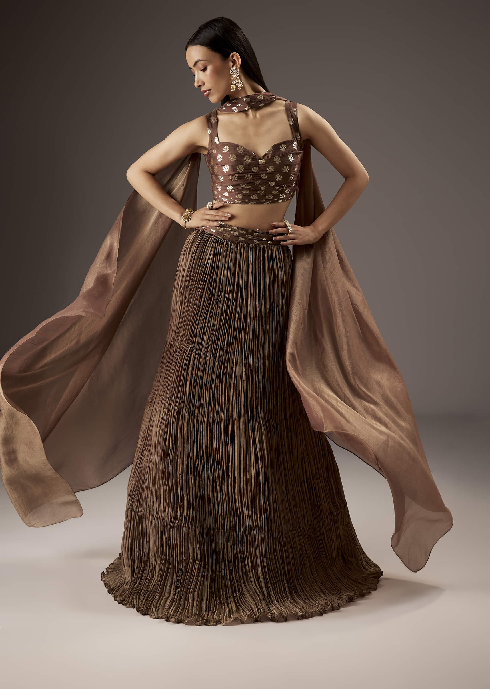 Brown Banarasi Silk Bridesmaid Lehenga