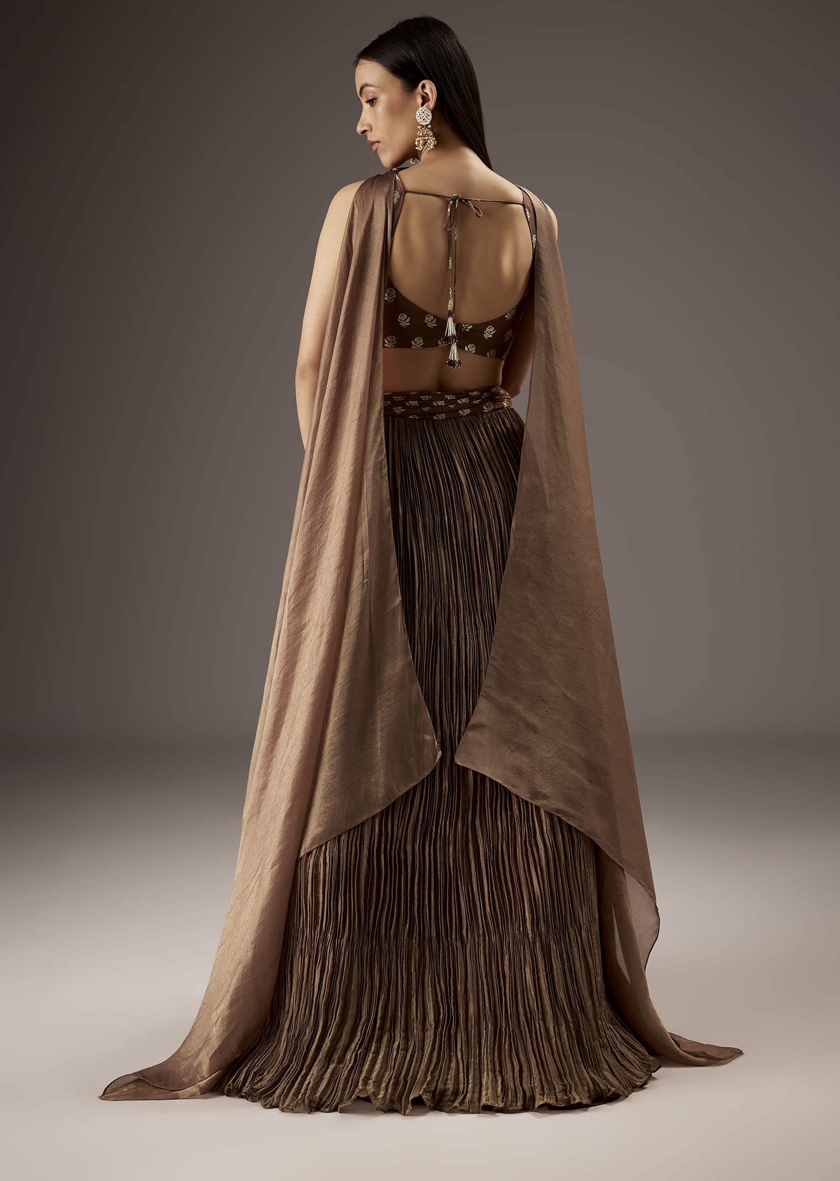 Brown Banarasi Silk Bridesmaid Lehenga - Image 2