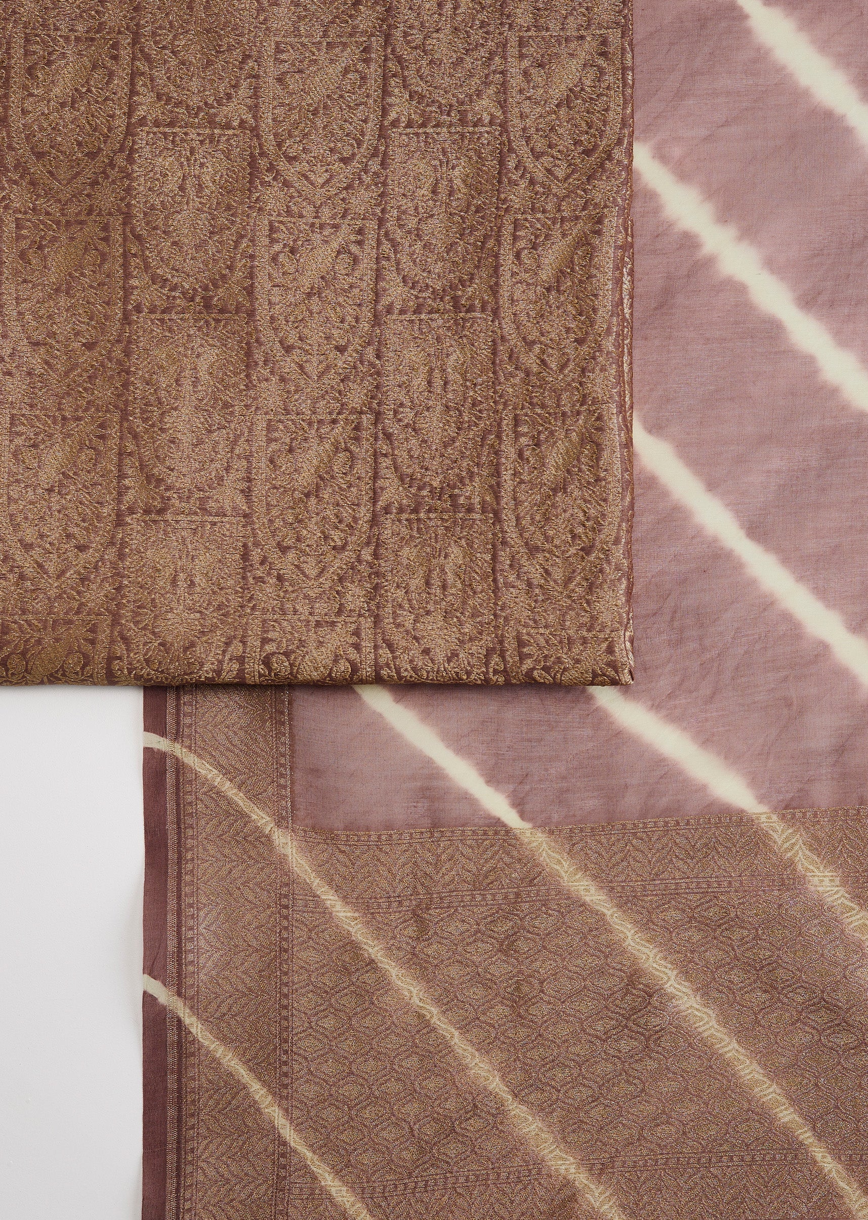 Brown Banarasi Silk Unstitched Suit And Dupatta - Image 3