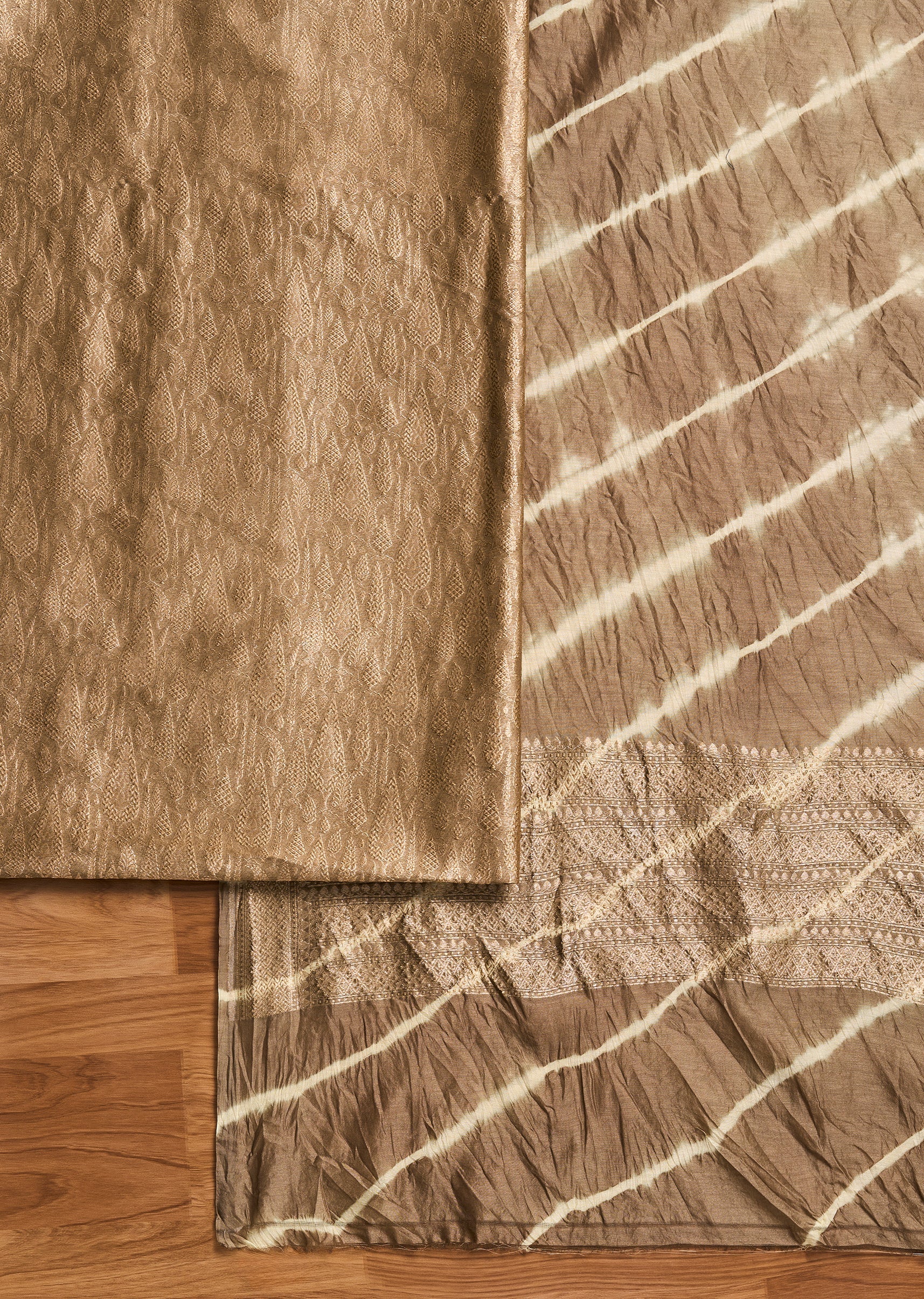 Brown Chanderi Unstitched Suit With Dupatta - Image 2