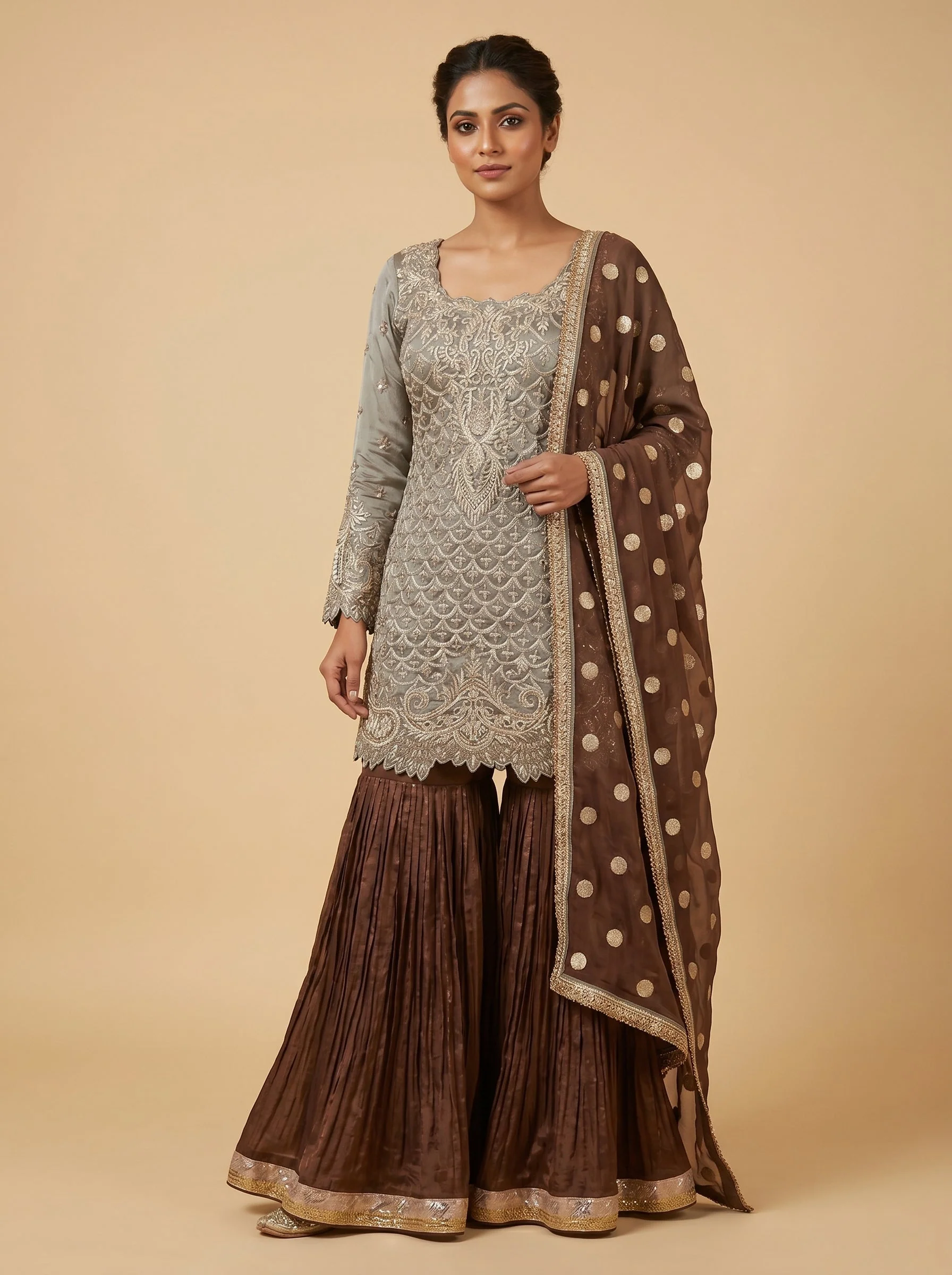 Brown Cocoa Sharara Set