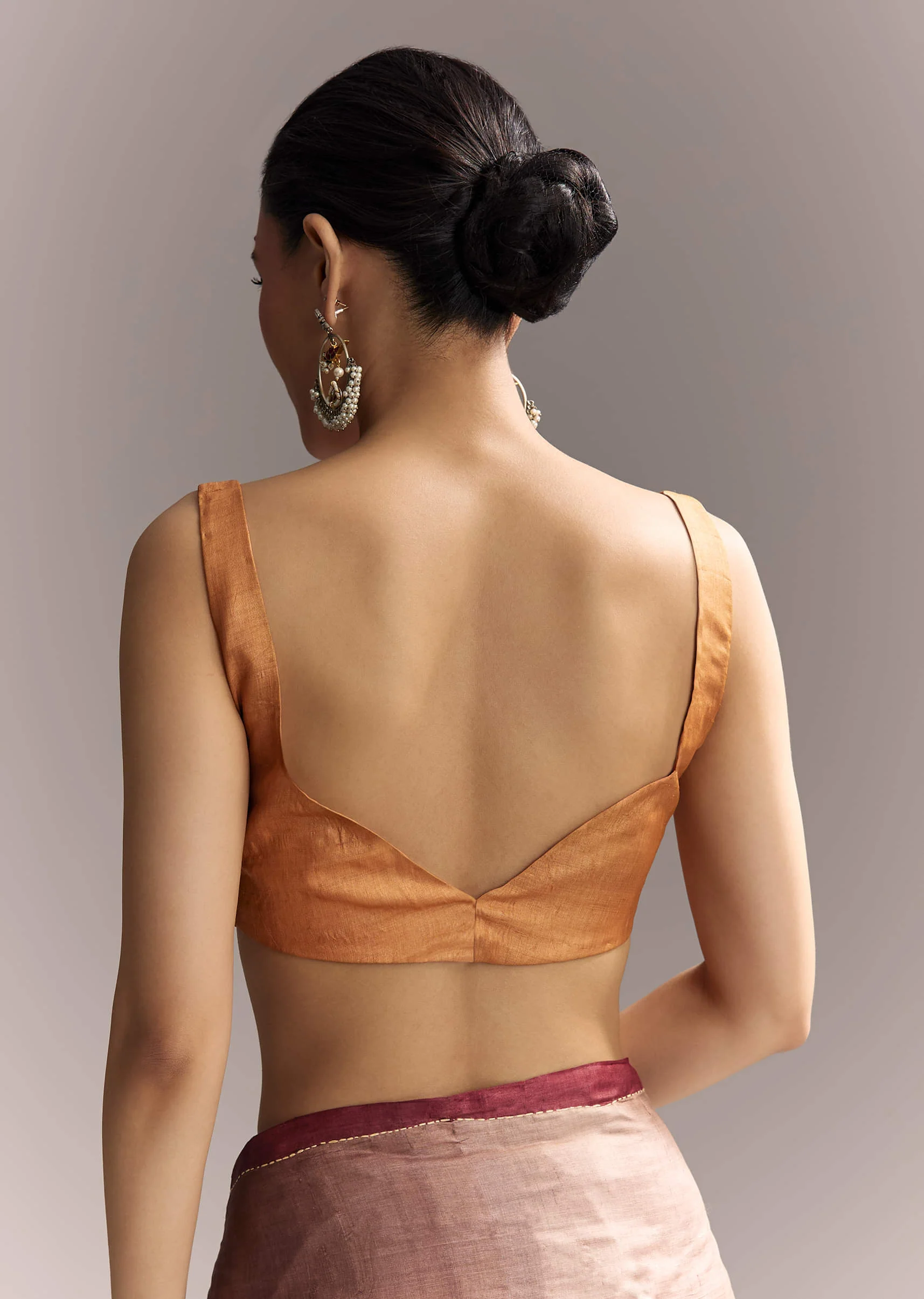 Brown Cotton Hand Painted Saree With Contrast Border - Image 7